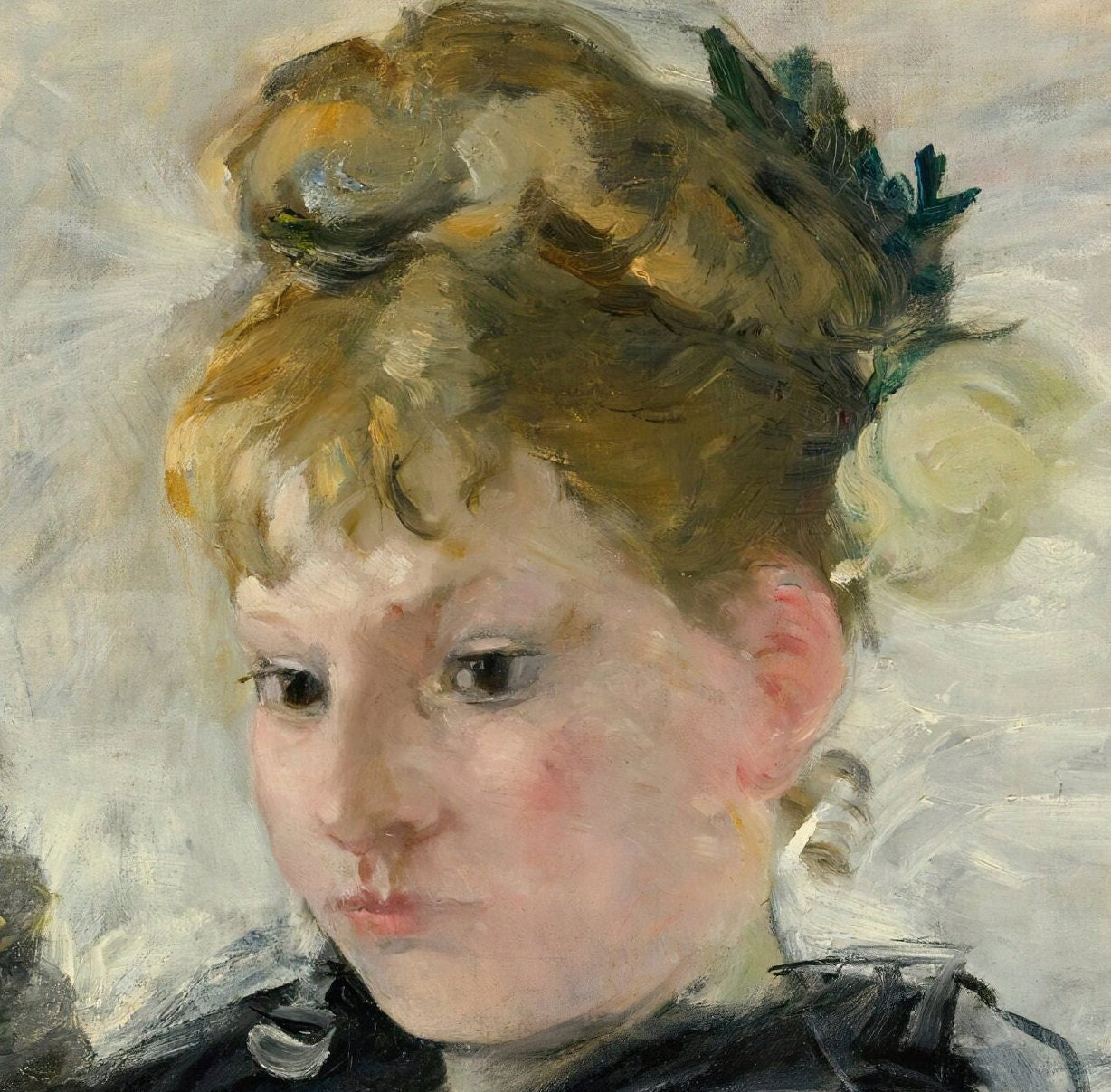 Femme A L’eventail by Berthe Morisot, 3d Printed with texture and brush strokes looks like original oil painting