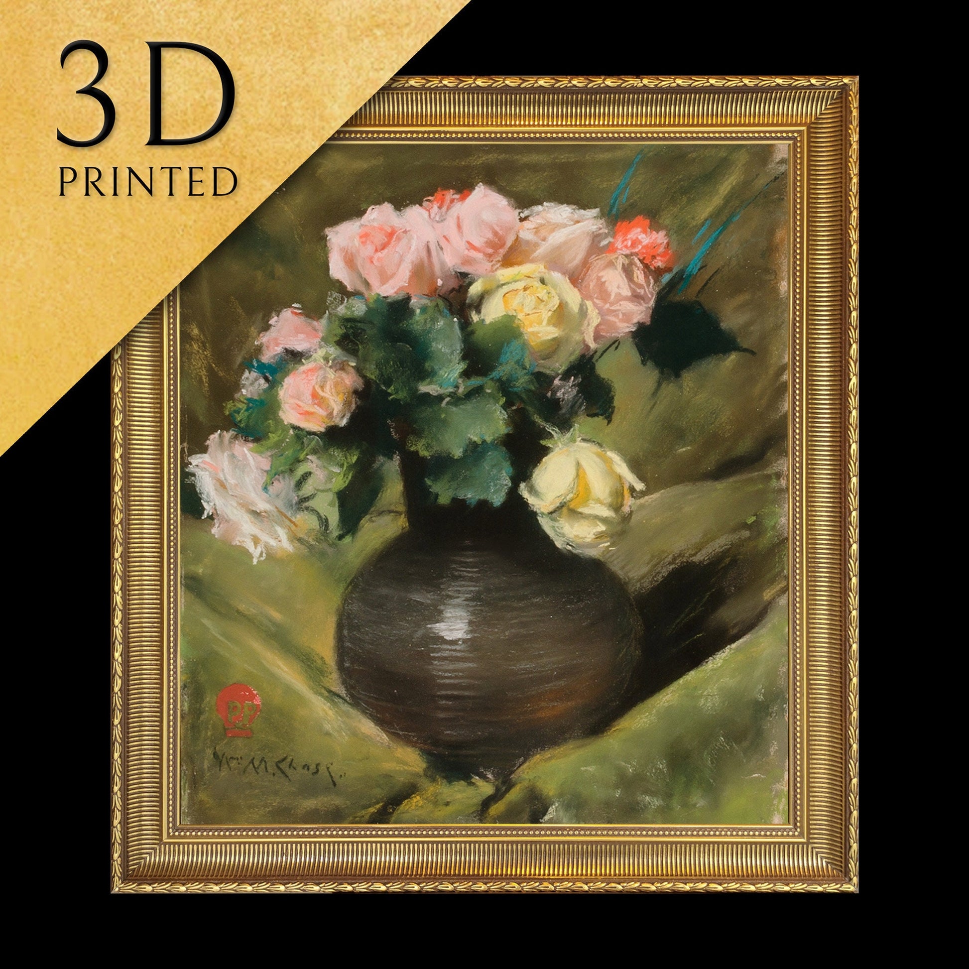 Roses by William Merritt Chase, 3d Printed with texture and brush strokes looks like original oil painting, high realistic printing