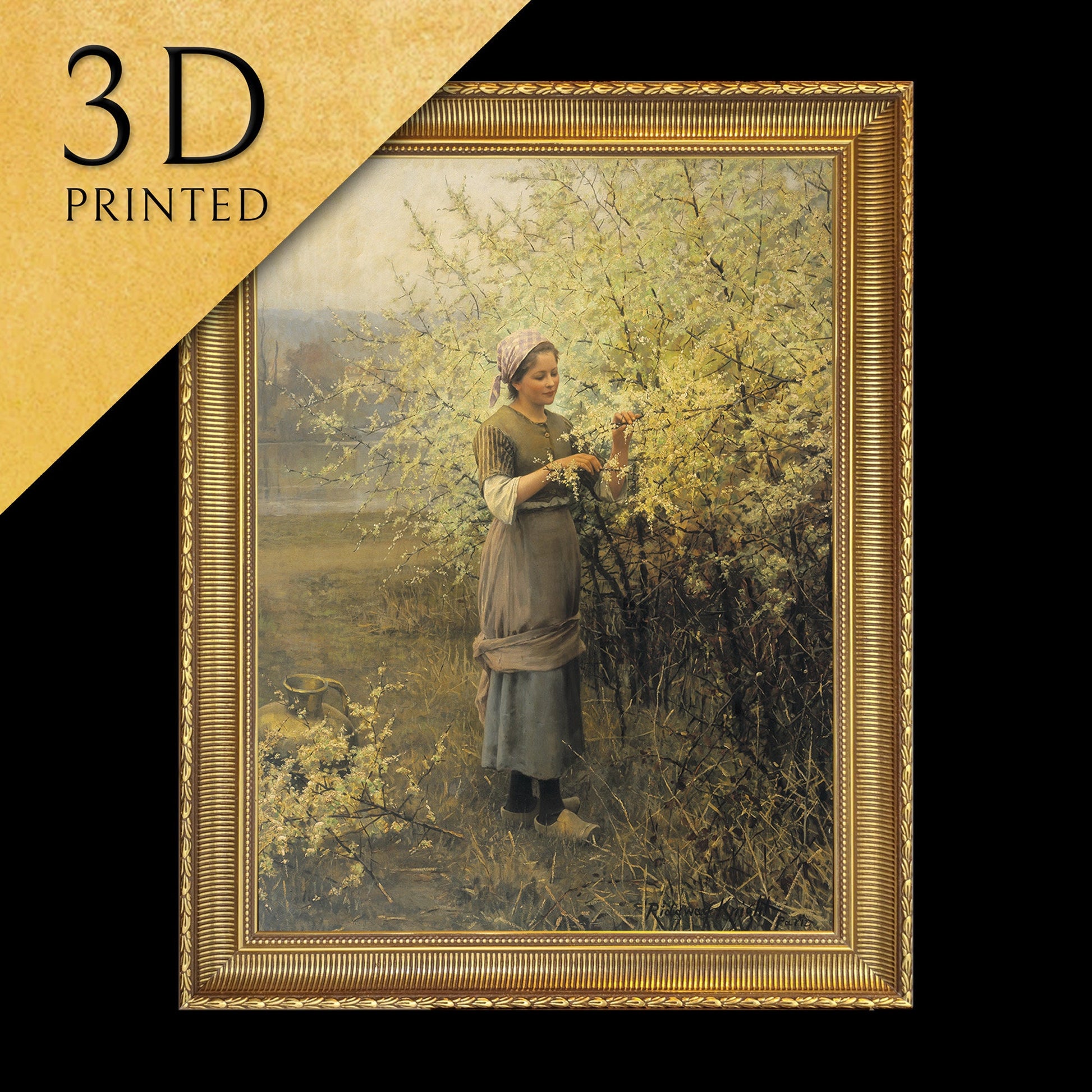 Springtime by Daniel Ridgway Knight, 3d Printed with texture and brush strokes looks like original oil painting, high realistic printing