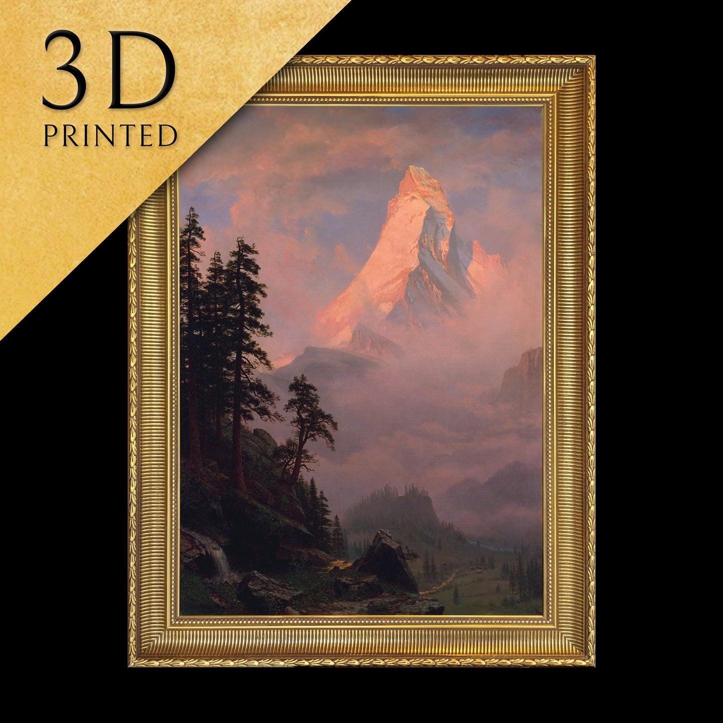 Matterhorn by Albert Bierstadt, 3d Printed with texture and brush strokes looks like original oil painting, high realistic printing