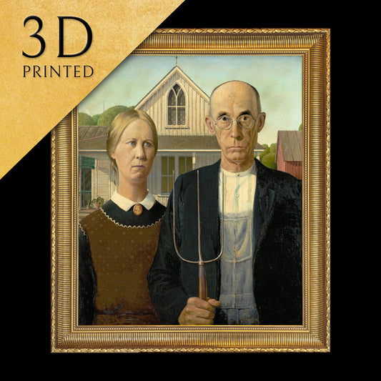 American Gothic by Grant Wood, 3d Printed with texture and brush strokes looks like original oil painting