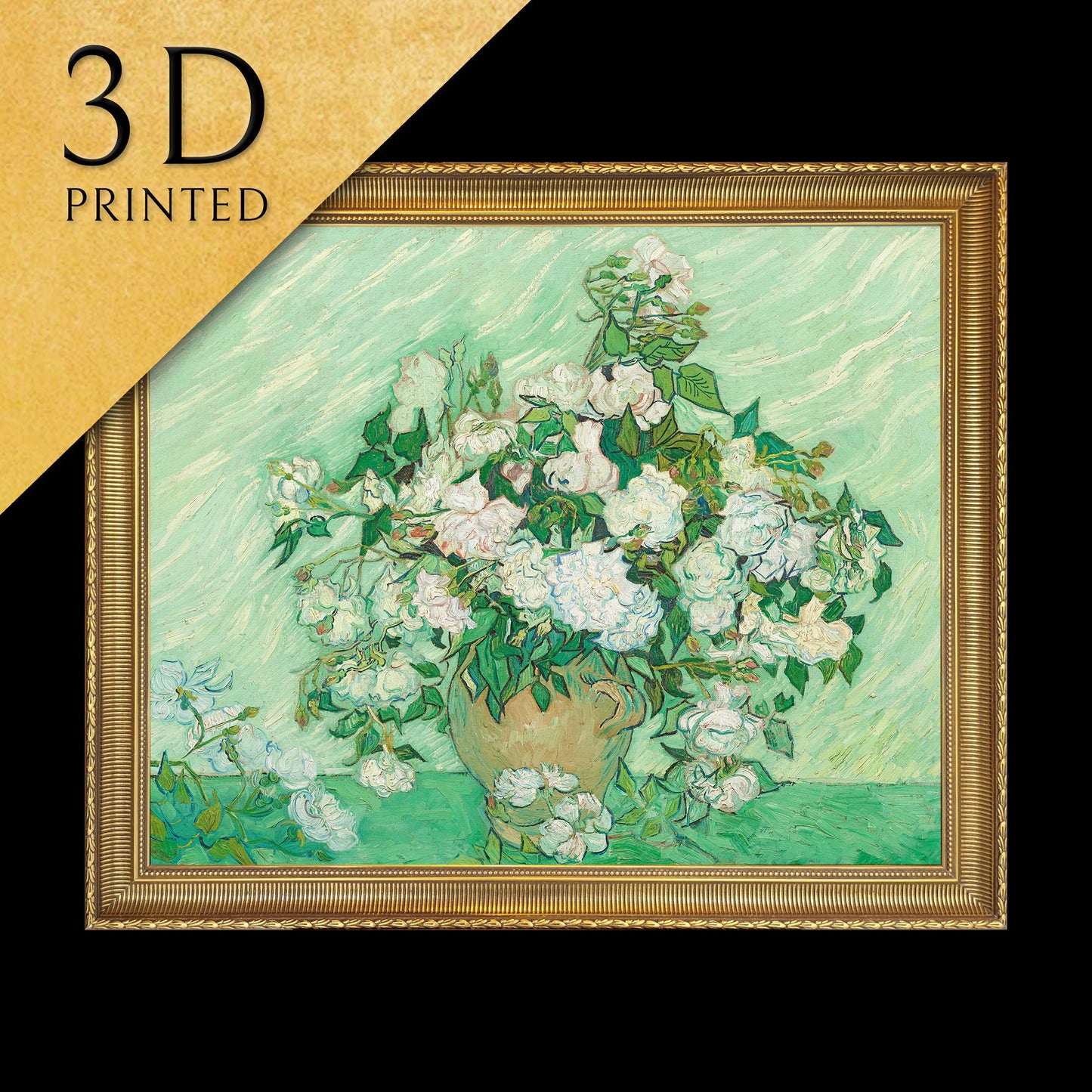 Roses by Vincent Van Gogh, 3d Printed with texture and brush strokes looks like original oil-painting