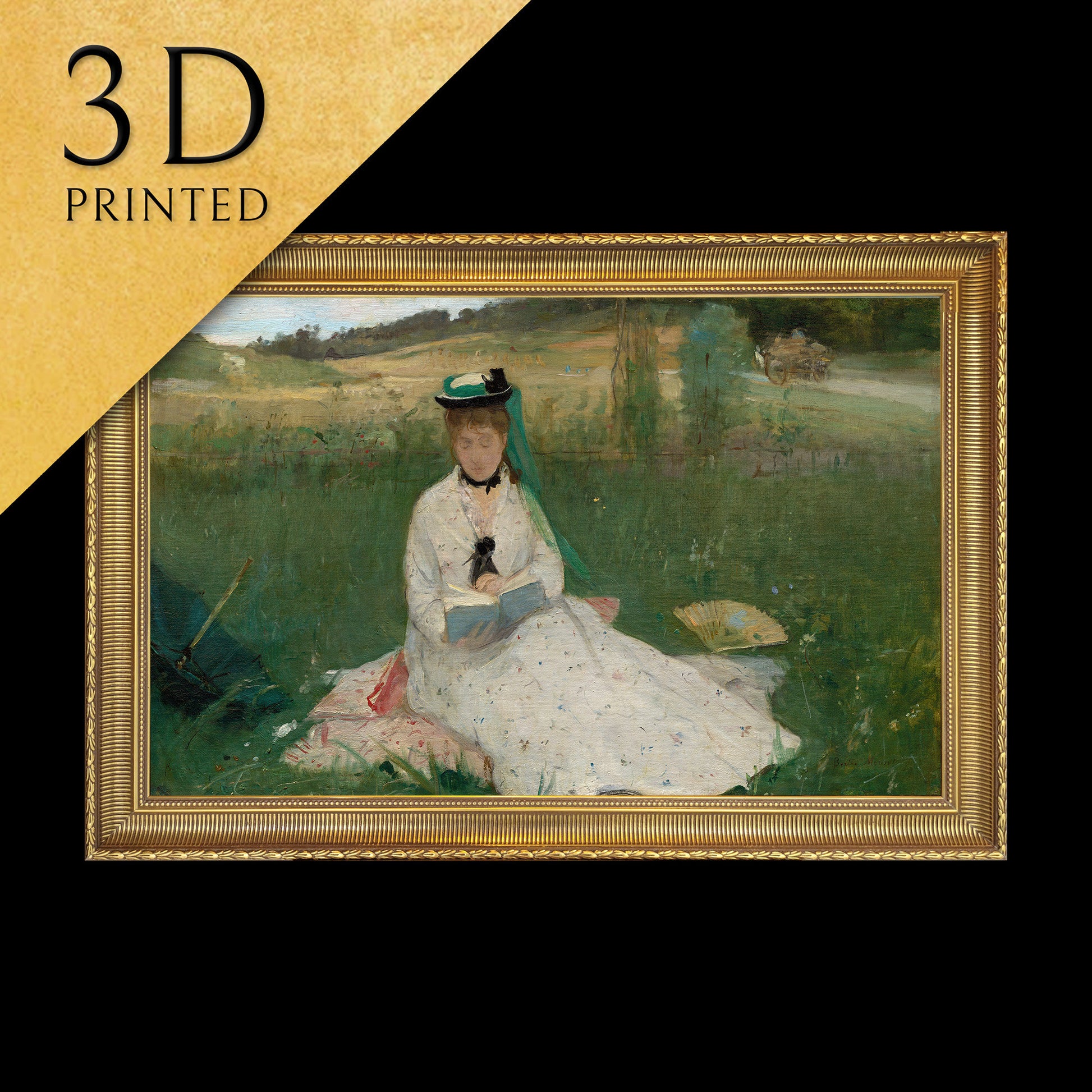 Reading by Berthe Morisot, 3d Printed with texture and brush strokes looks like original oil painting