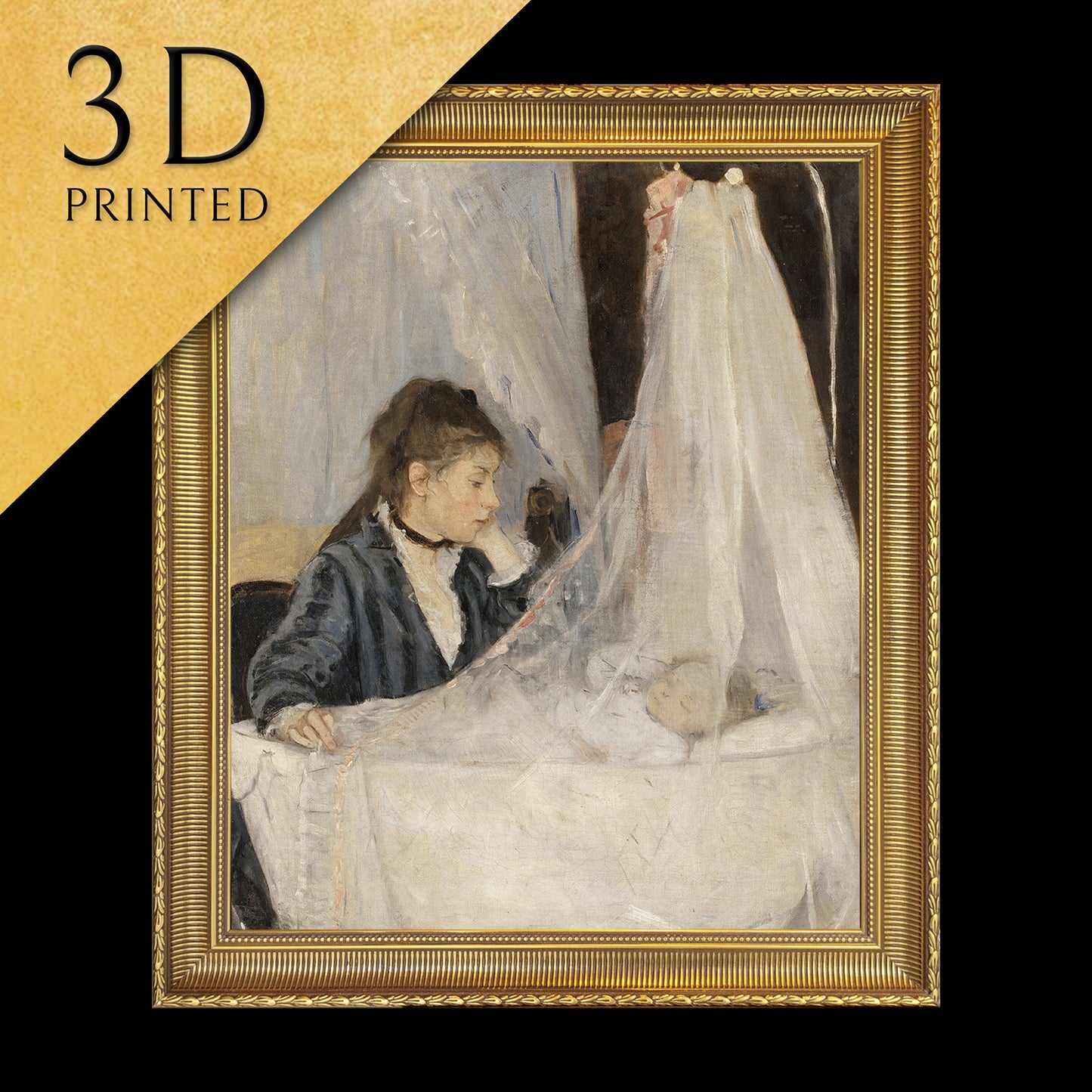 The Cradle by Berthe Morisot, 3d Printed with texture and brush strokes looks like original oil painting