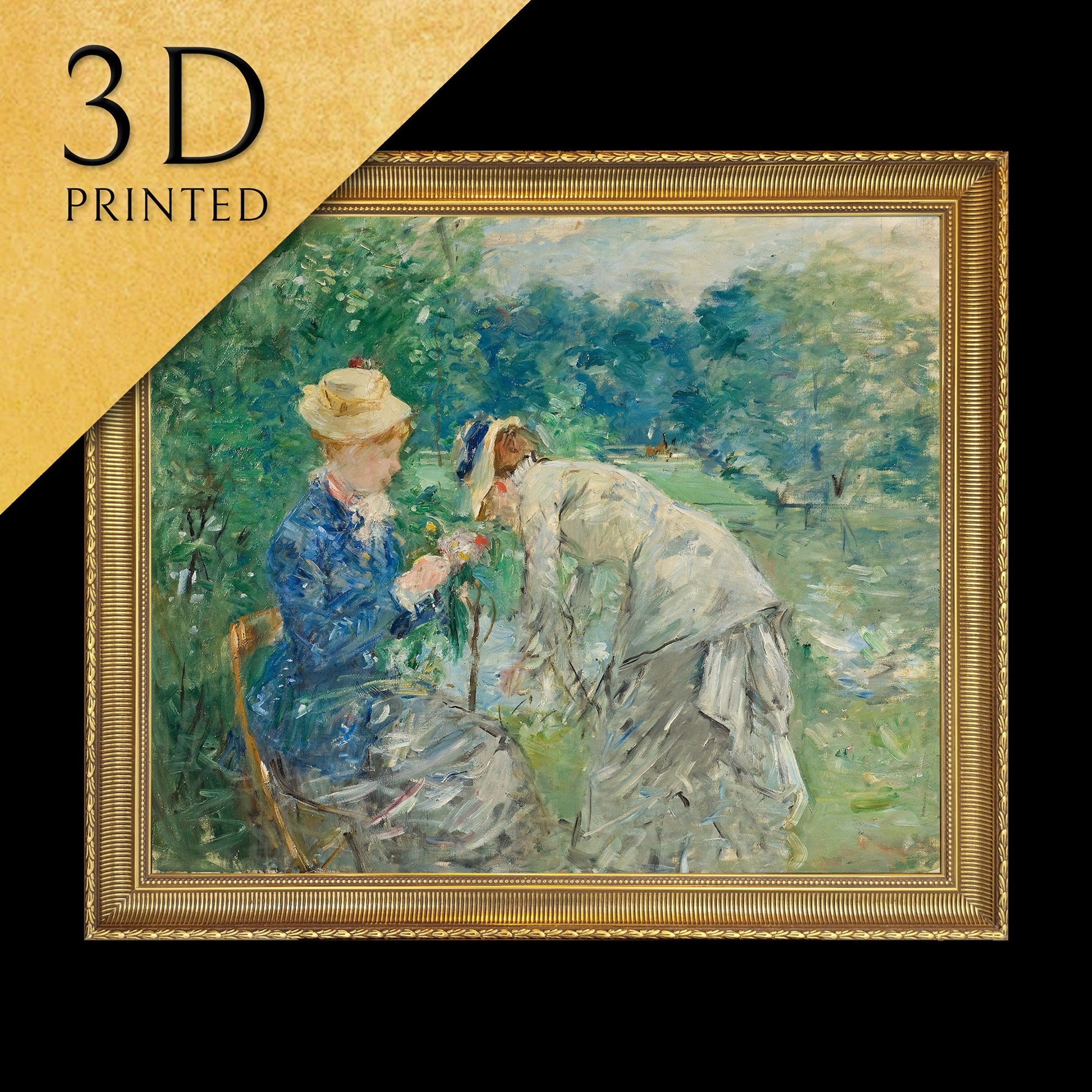 In the Bois de Boulogne by Berthe Morisot, 3d Printed with texture and brush strokes looks like original oil painting