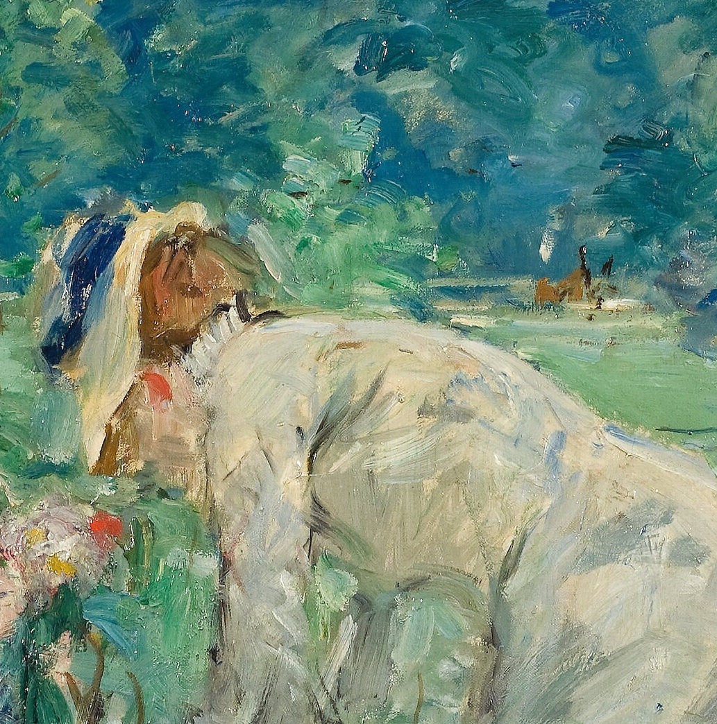 In the Bois de Boulogne by Berthe Morisot, 3d Printed with texture and brush strokes looks like original oil painting