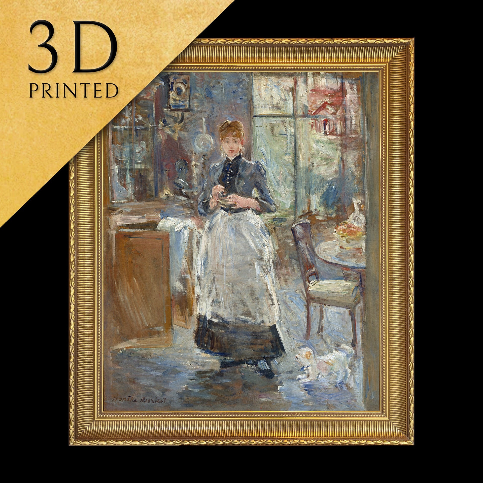 In the Dining Room by Berthe Morisot, 3d Printed with texture and brush strokes looks like original oil painting