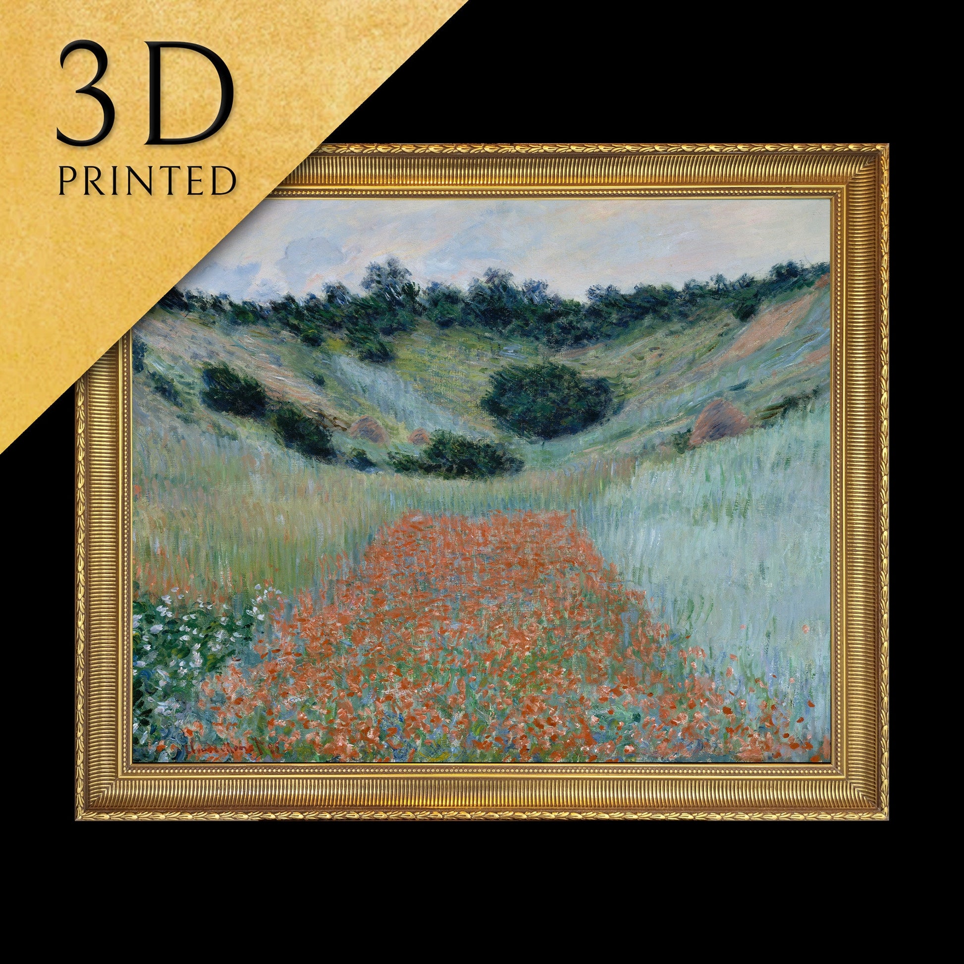 Poppy Field in a Hollow near Giverny by Claude Monet, 3d Printed with texture and brush strokes looks like original oil painting