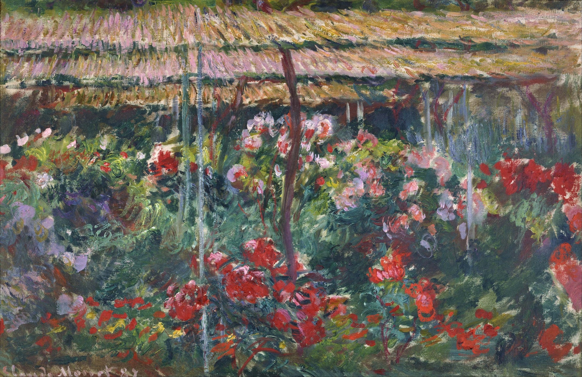 Peony Garden by Claude Monet, 3d Printed with texture and brush strokes looks like original oil painting