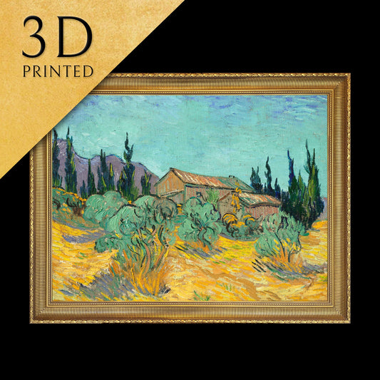 Cabanes de bois parmi les oliviers et cyprès by Van Gogh ,3d Printed with texture and brush strokes looks like original oil painting