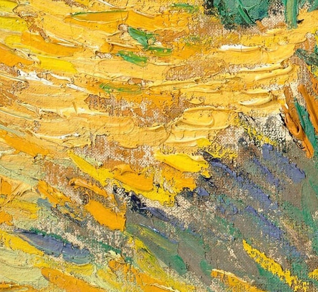 Cabanes de bois parmi les oliviers et cyprès by Van Gogh ,3d Printed with texture and brush strokes looks like original oil painting