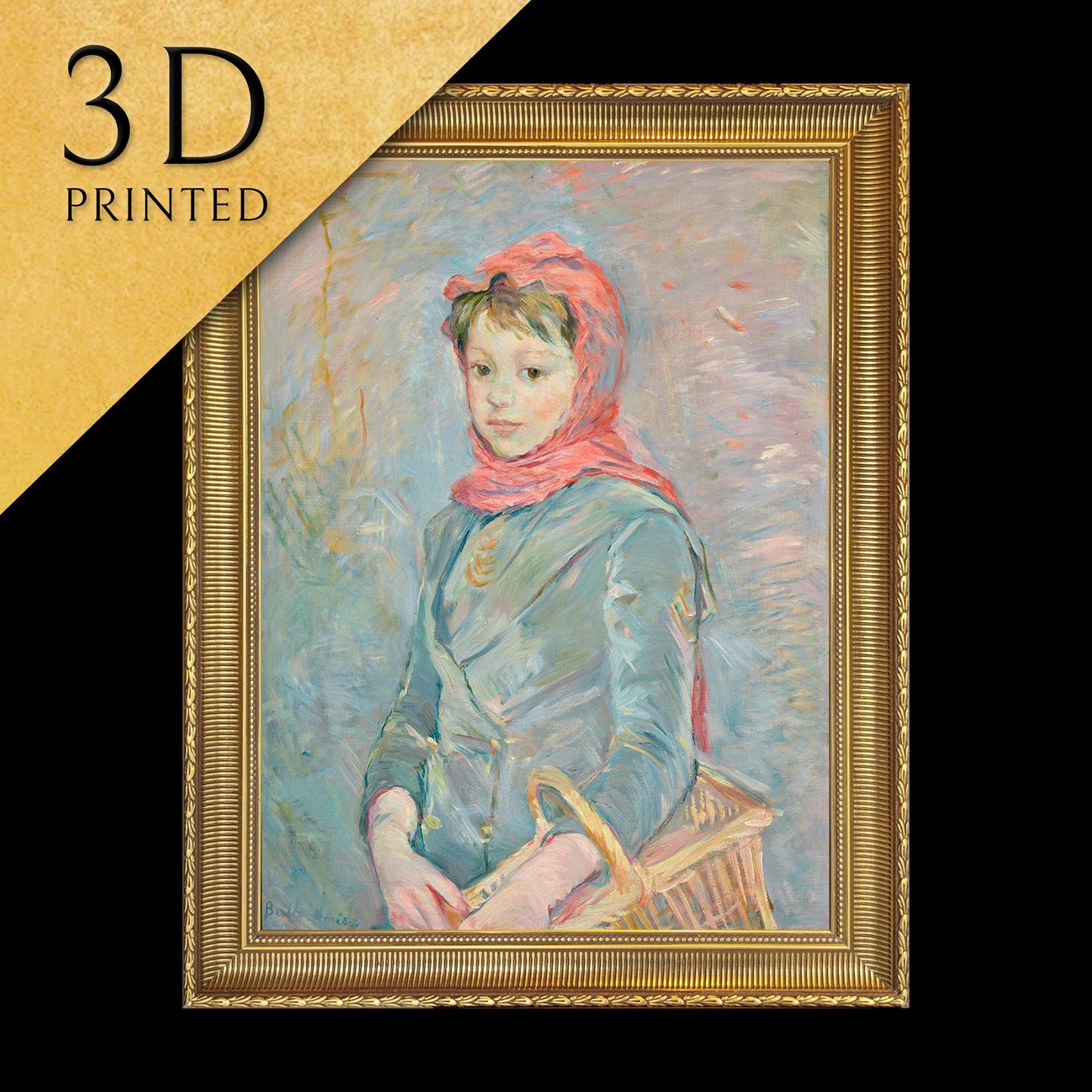 Fillette portant un panier by Berthe Morisot, 3d Printed with texture and brush strokes looks like original oil painting.