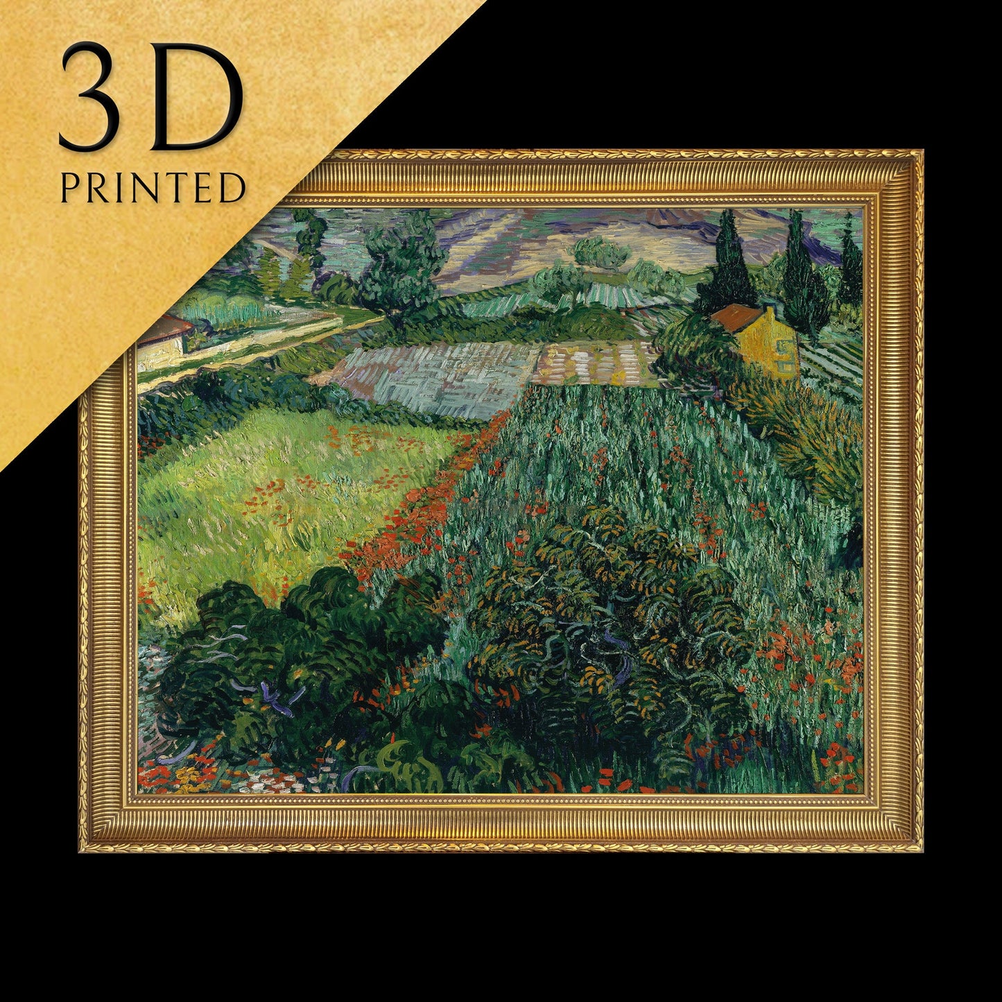 Field with Poppies by Van Gogh ,3d Printed with texture and brush strokes looks like original oil painting.