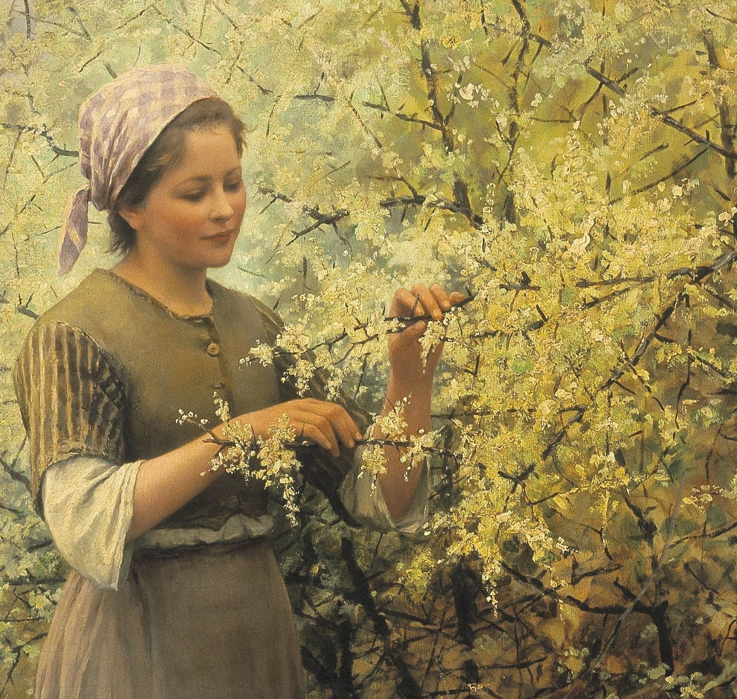 Springtime by Daniel Ridgway Knight, 3d Printed with texture and brush strokes looks like original oil painting, high realistic printing