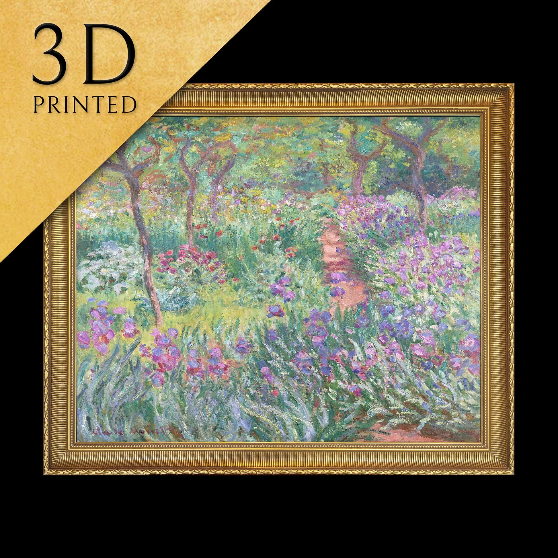 Claude Monet Garden with Irises, 3d Printed with texture and brush strokes looks like original oil painting