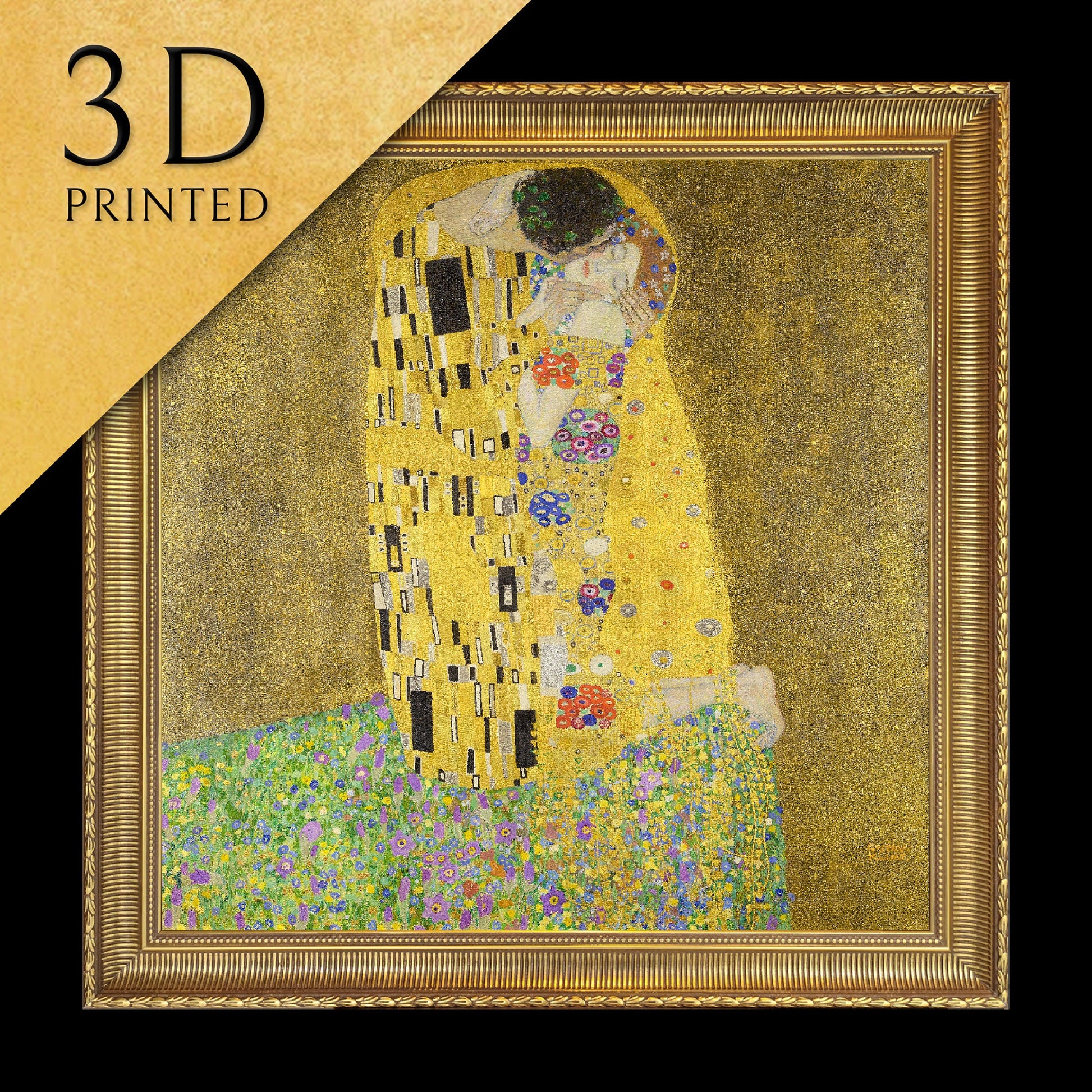 The Kiss by Gustav Klimt, 3d Printed with texture and brush strokes looks like original oil painting