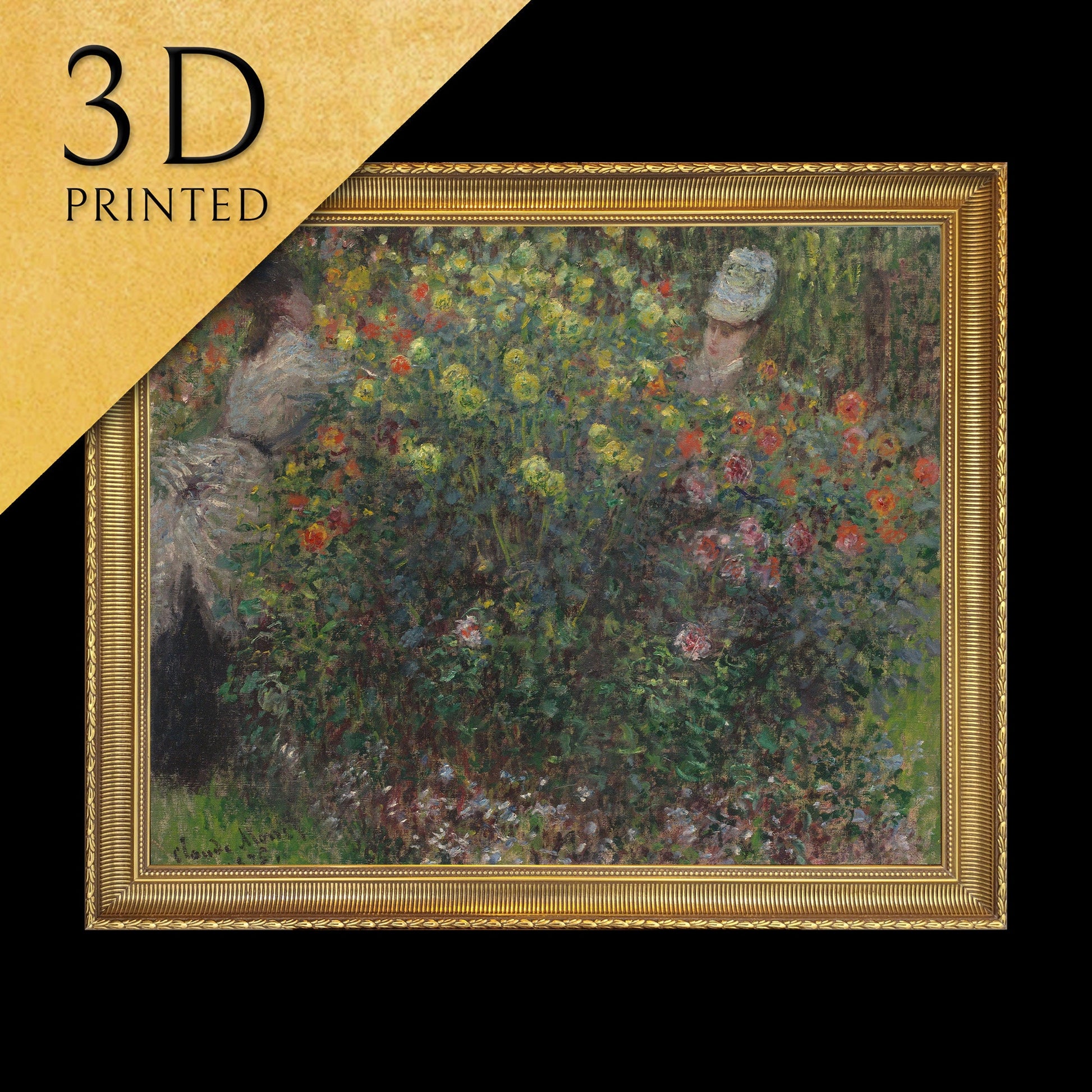 Ladies in Flowers by Claude Monet,3d Printed with texture and brush strokes looks like original oil painting