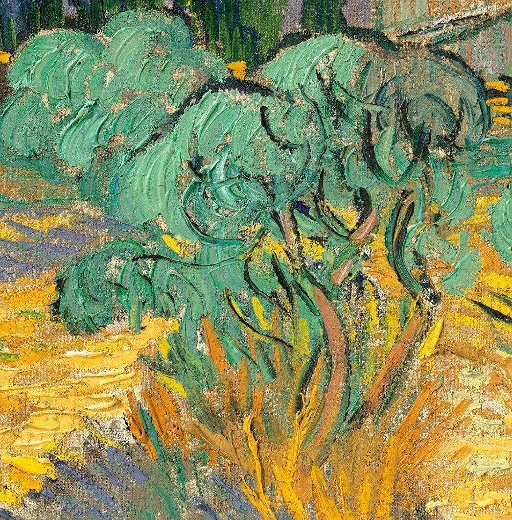 Cabanes de bois parmi les oliviers et cyprès by Van Gogh ,3d Printed with texture and brush strokes looks like original oil painting