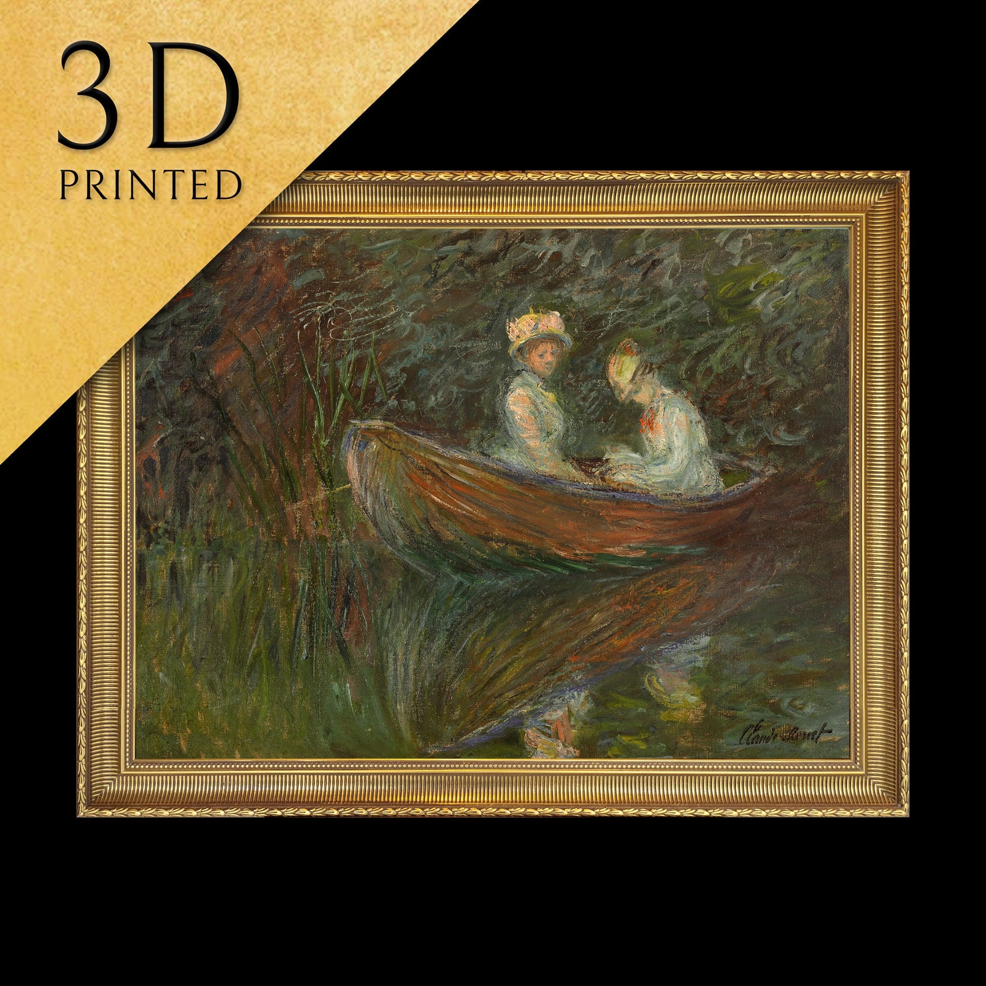 Deux femmes en barque by Cloude Monet, 3d Printed with texture and brush strokes looks like original oil painting.