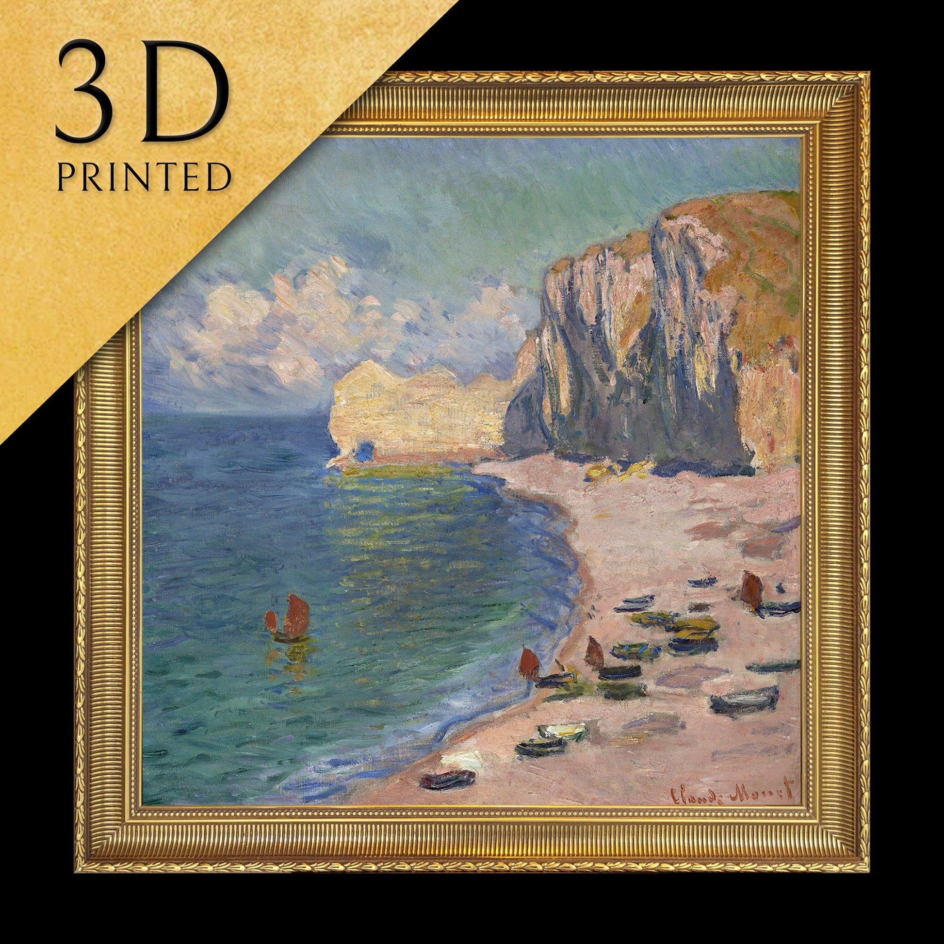 EtretatThe Beach and the Falaise d'Amont by Cloude Monet, 3d Printed with texture and brush strokes looks like original oilpainting.