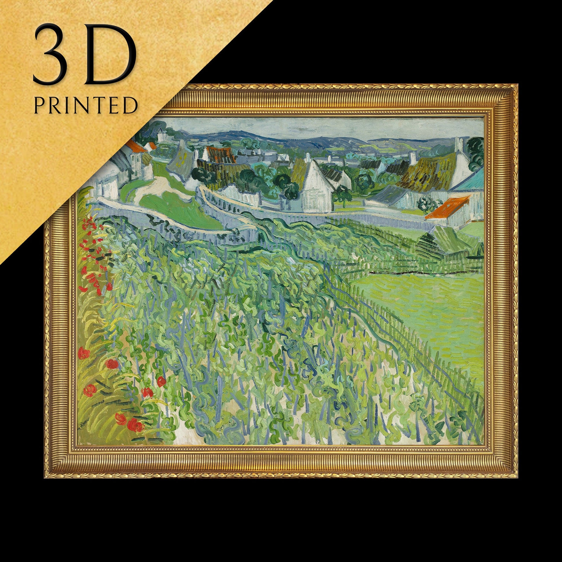 Vineyards at Auvers by Van Gogh, 3d Printed with texture and brush strokes looks like original oil painting.