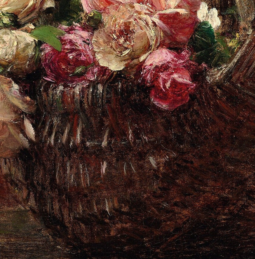 Panier de roses by Henri Fantin-Latour, 3d Printed with texture and brush strokes looks like original oil painting.