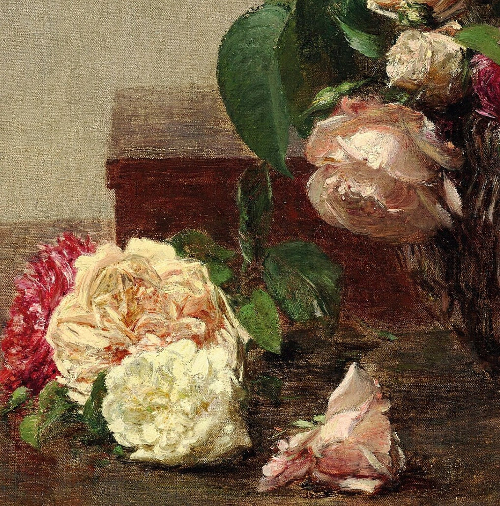 Panier de roses by Henri Fantin-Latour, 3d Printed with texture and brush strokes looks like original oil painting.