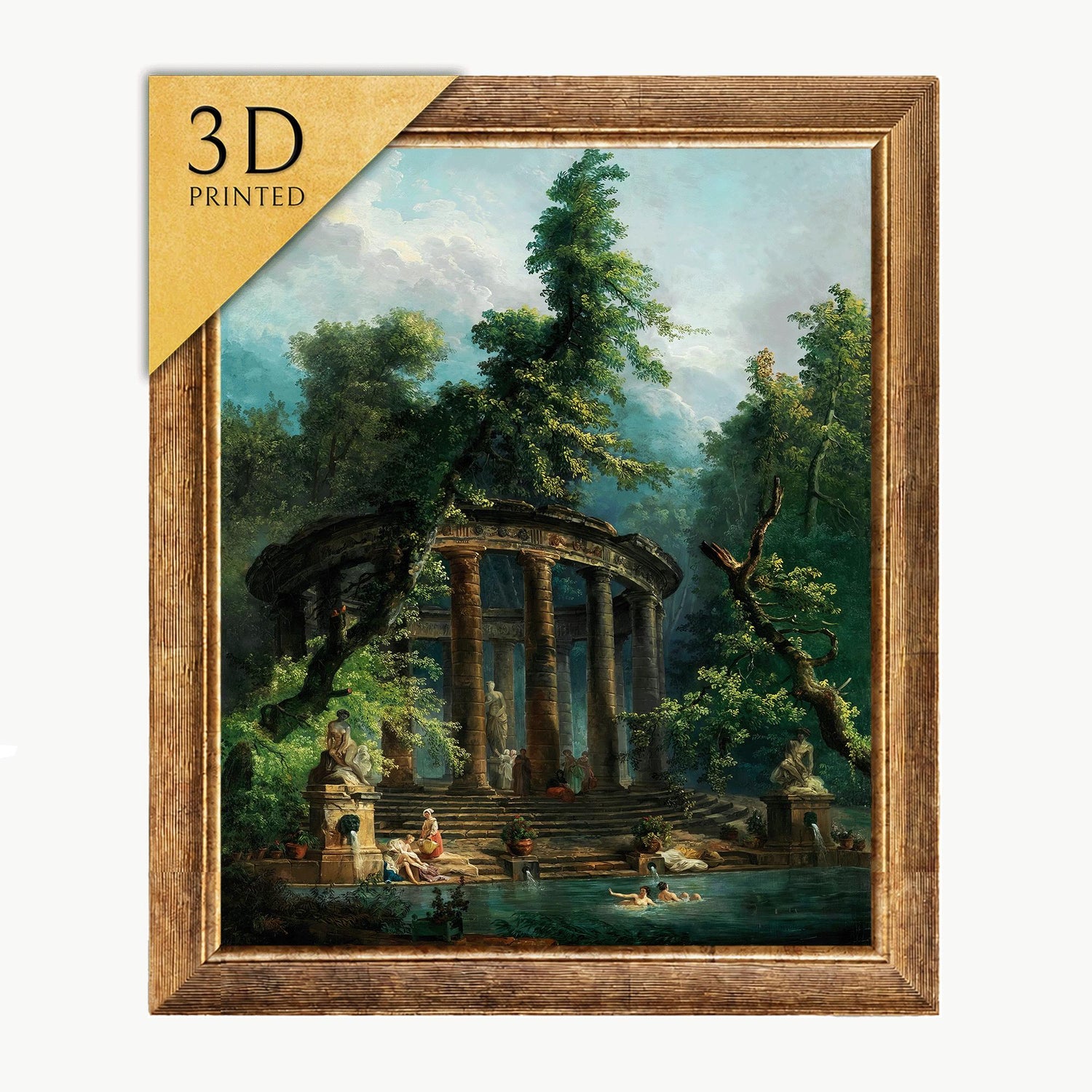 The Bathing Pool by Hubert Robert, 3d Printed with texture and brush strokes looks like original oil painting