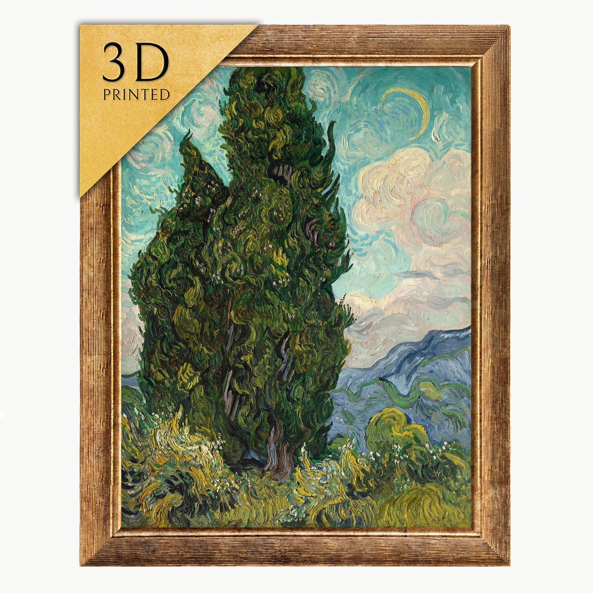 Van Gogh Cypresses 3D Print: Textured Oil Painting Reproduction