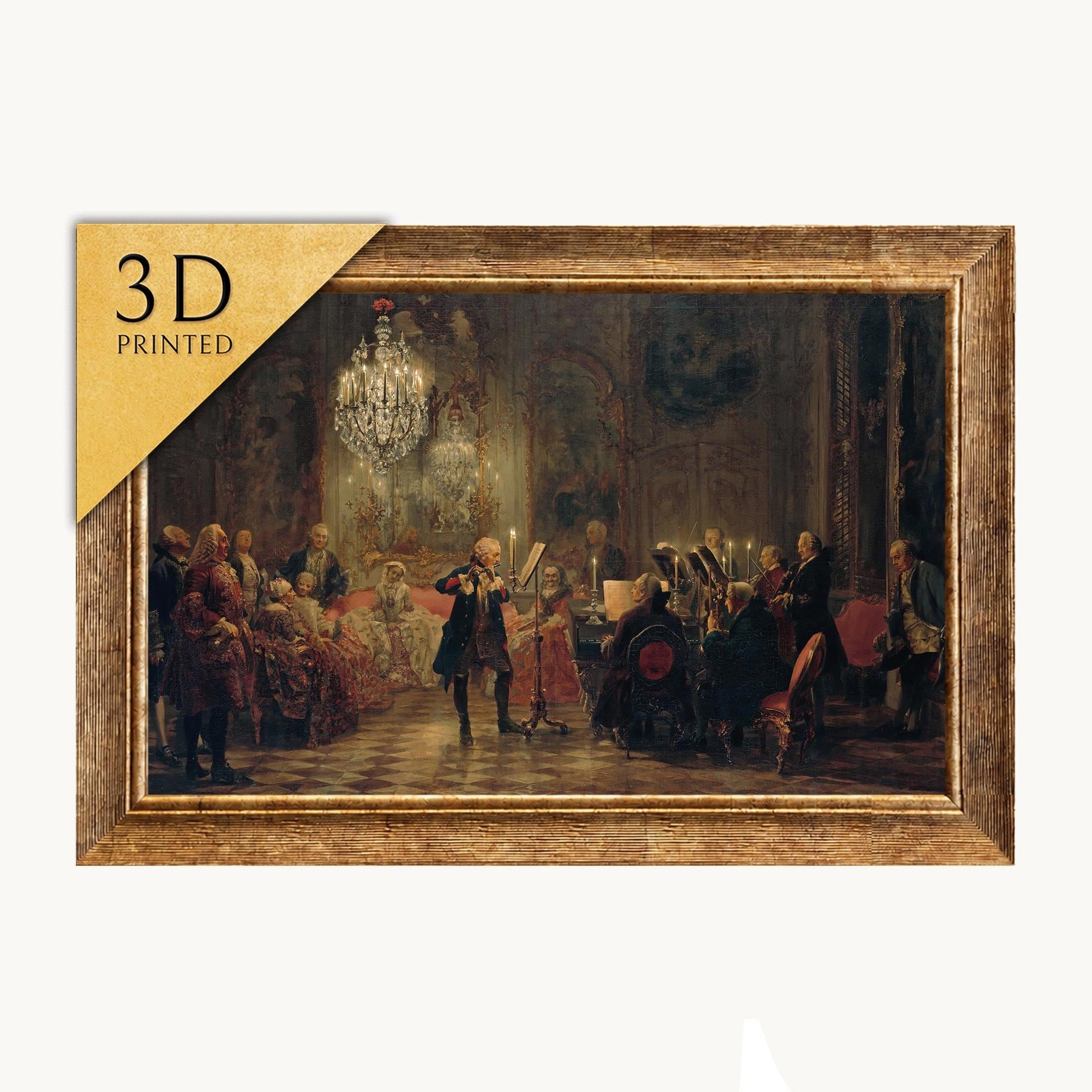 3D Printed 'Flute Concert' by Adolph Menzel: Textured Oil Painting Reproduction