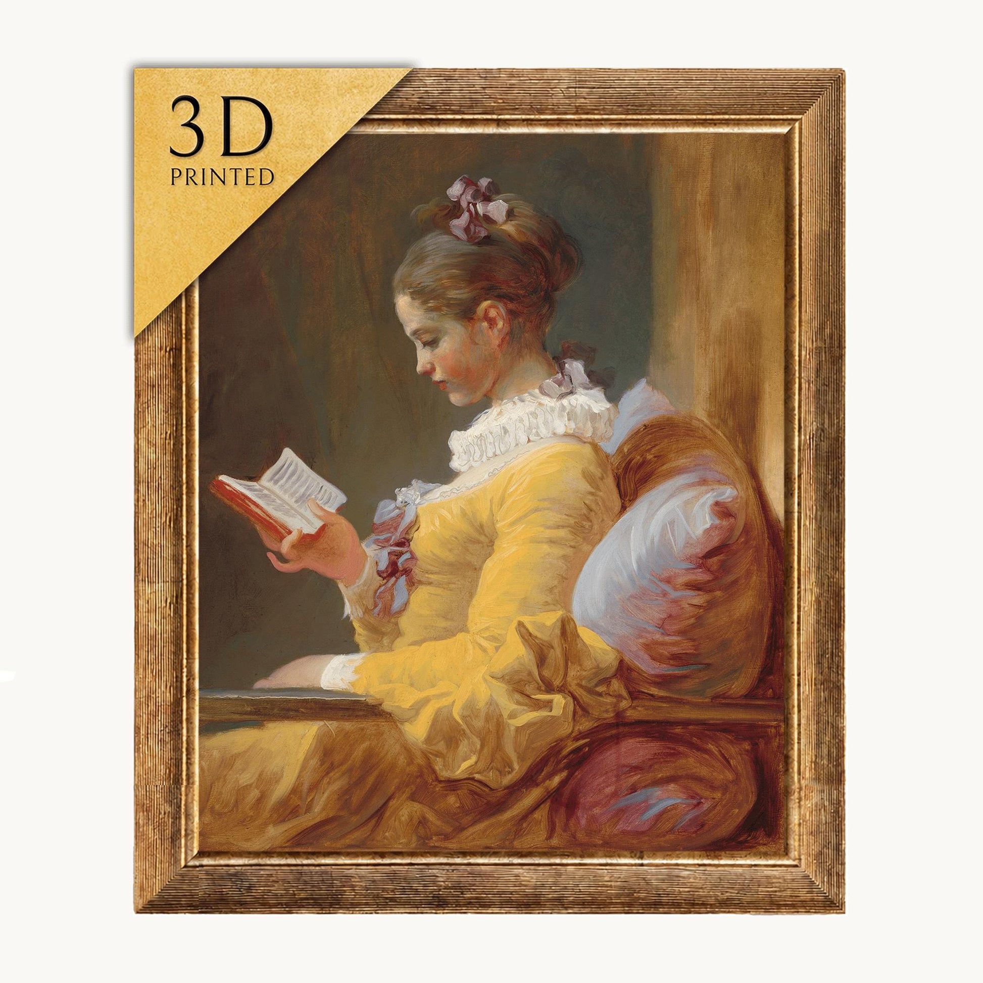 Young Girl Reading by Fragonard: 3D Texture Art Print
