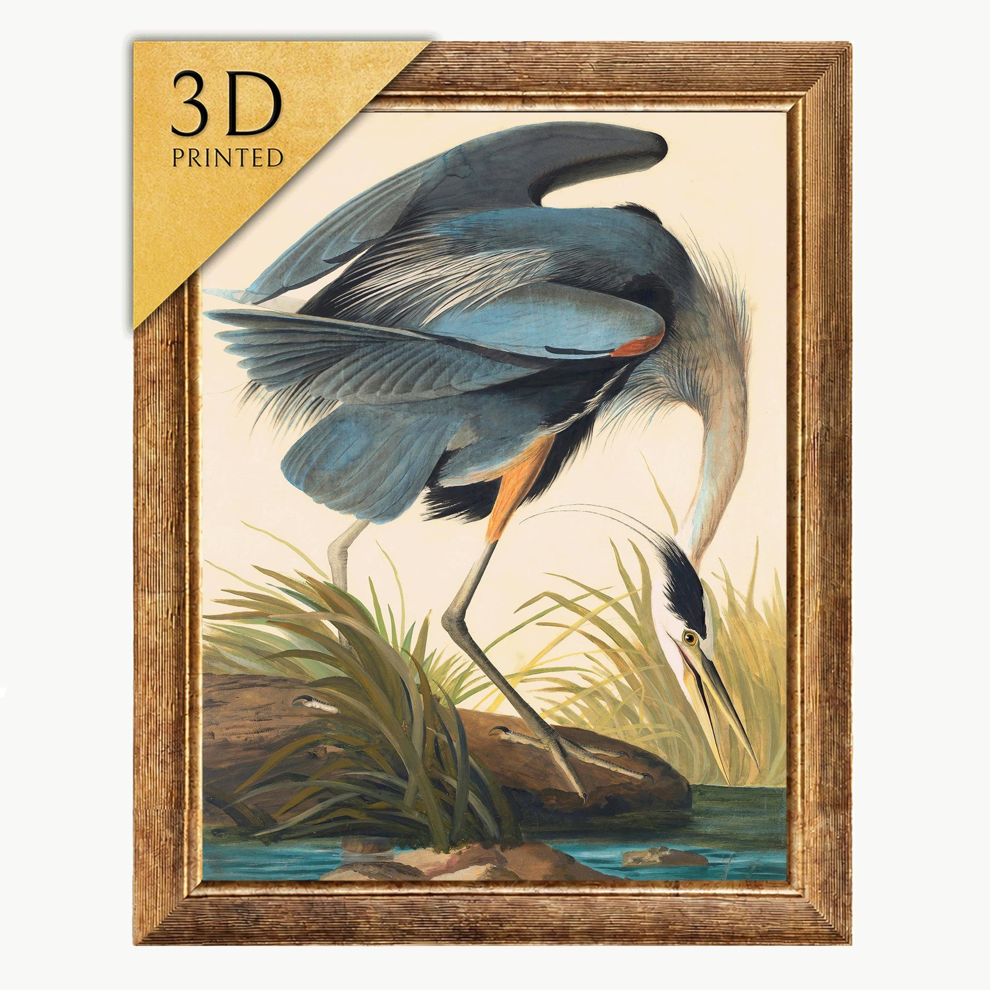 Great Blue Heron 3D Print, John James Audubon Textured Art