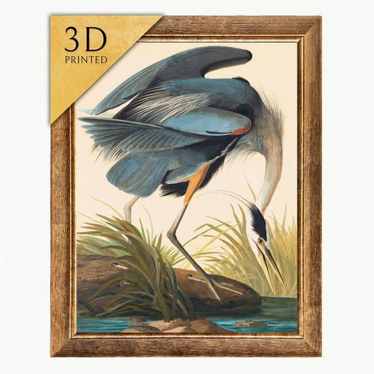 Great Blue Heron 3D Print, John James Audubon Textured Art