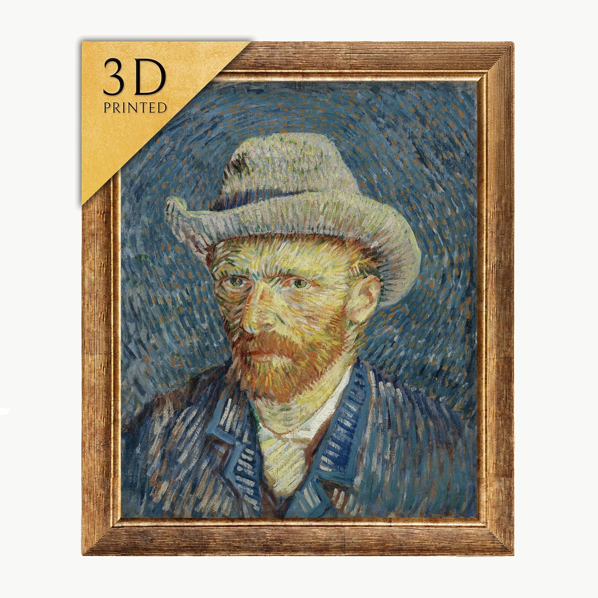 Van Gogh Self Portrait with Grey Felt Hat: 3D Textured Print