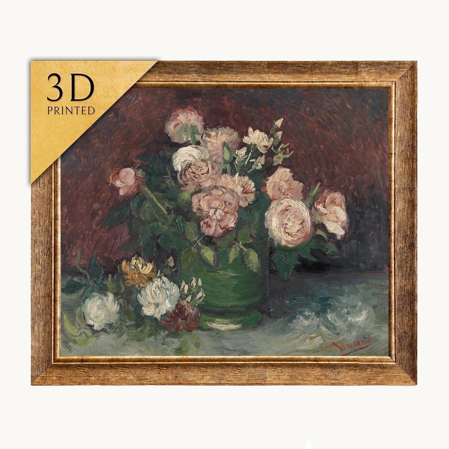 Van Gogh Roses and Peonies: 3D Textured Oil Painting Reproduction