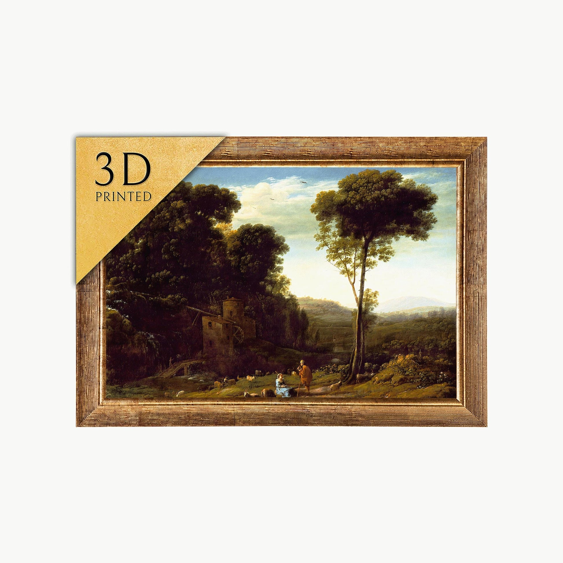 Pastoral Landscape with a Mill by Claude Lorrain, 3d Printed with texture and brush strokes looks like original oil painting