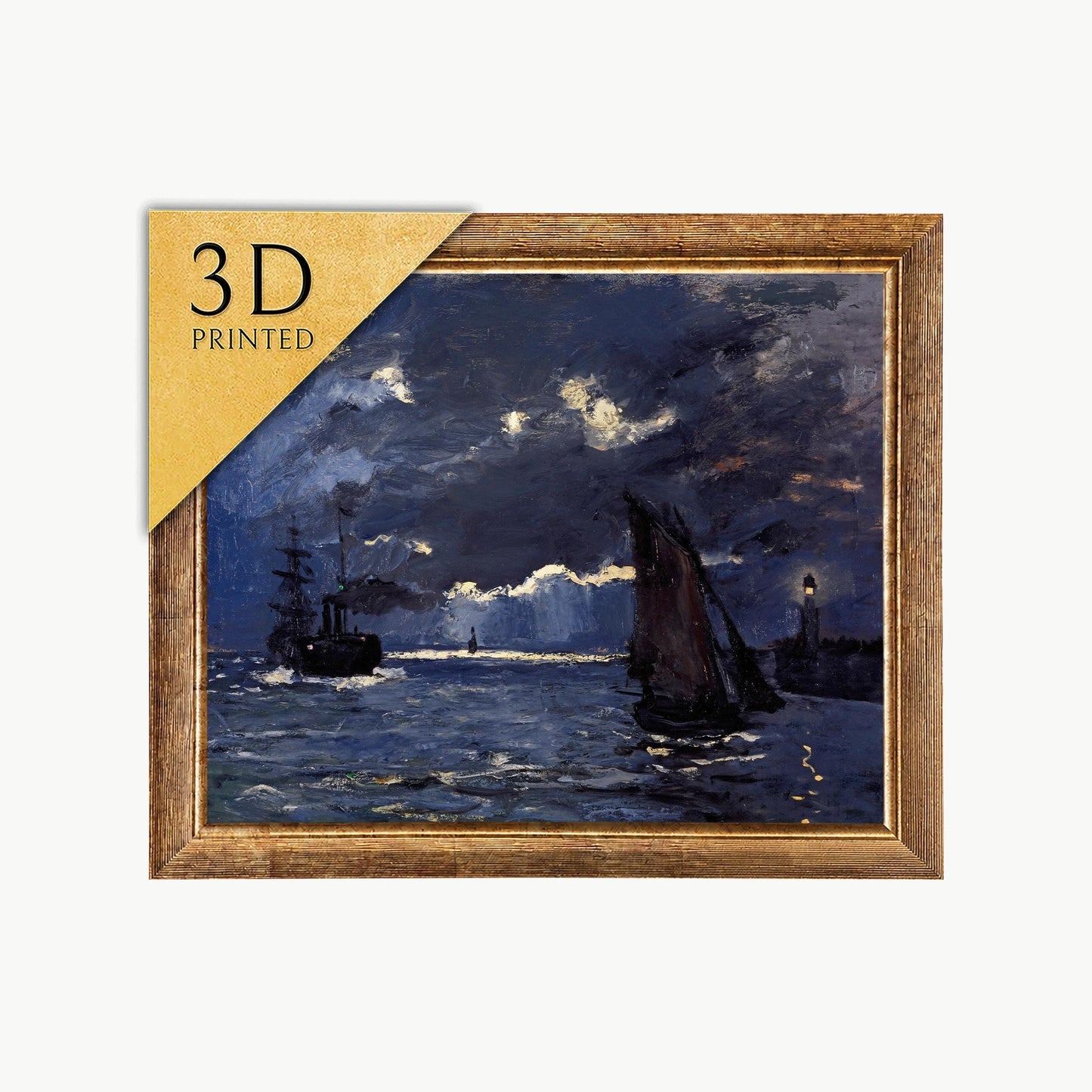 Claude Monet Seascape Print: Shipping by Moonlight, 3D Textured Art