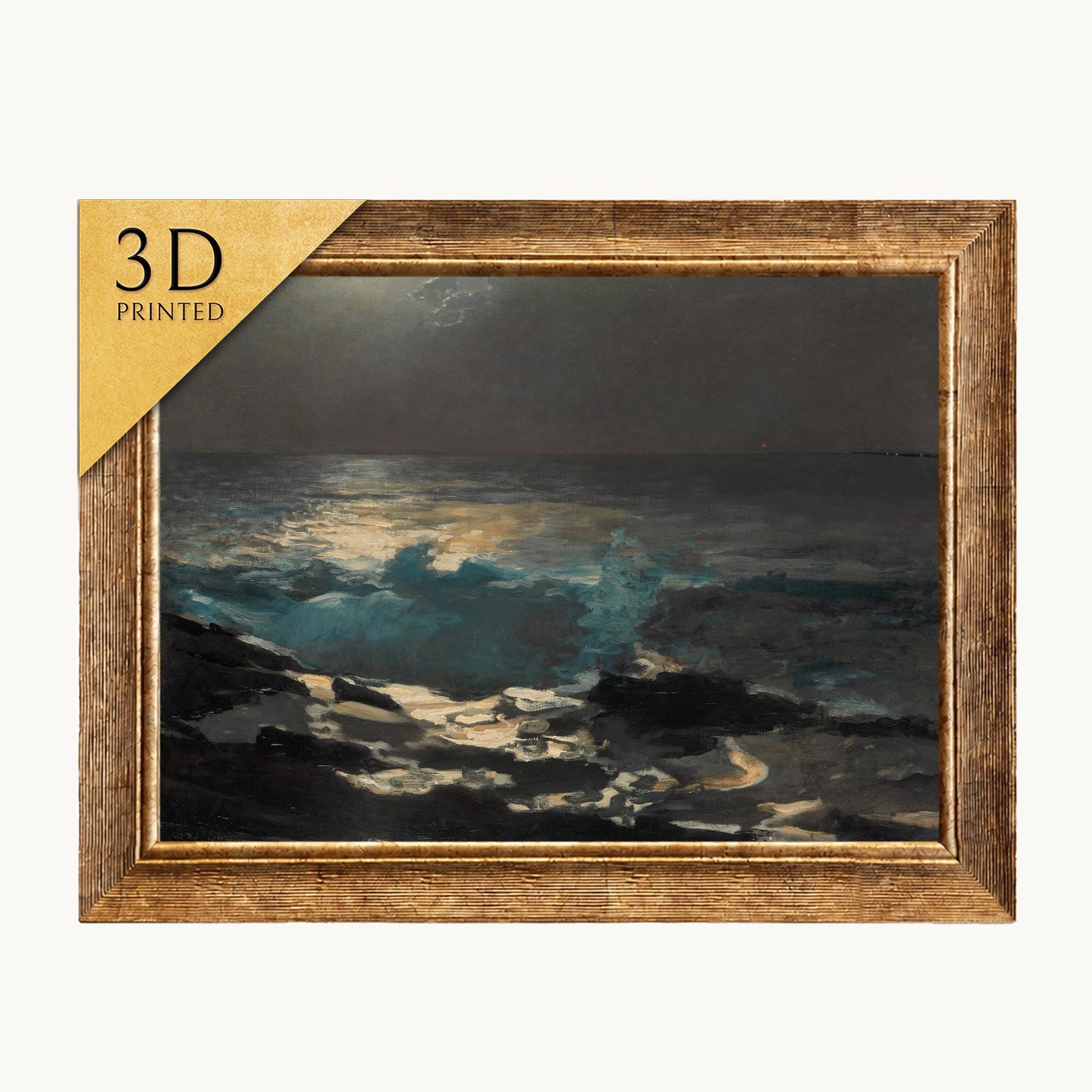 Winslow Homer Moonlight Painting: Wood Island Light, 3D Textured Print