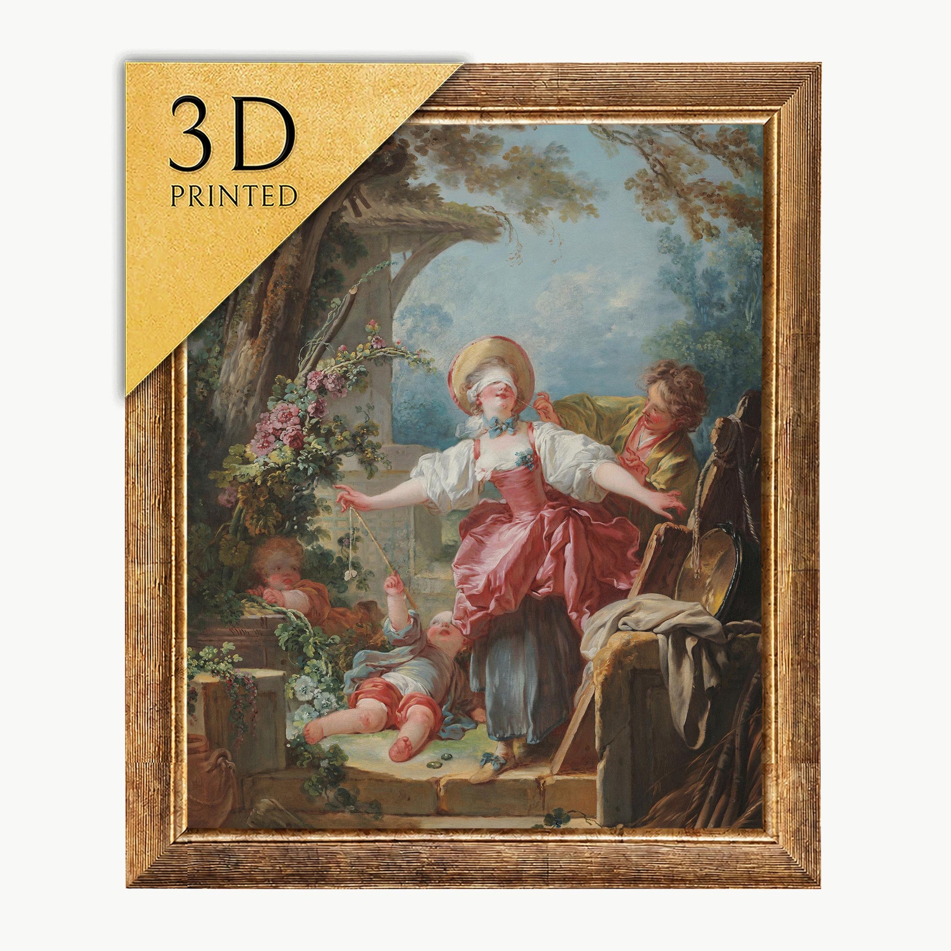 Fragonard Blind Man's Buff 3D Print: Textured Oil Painting Reproduction