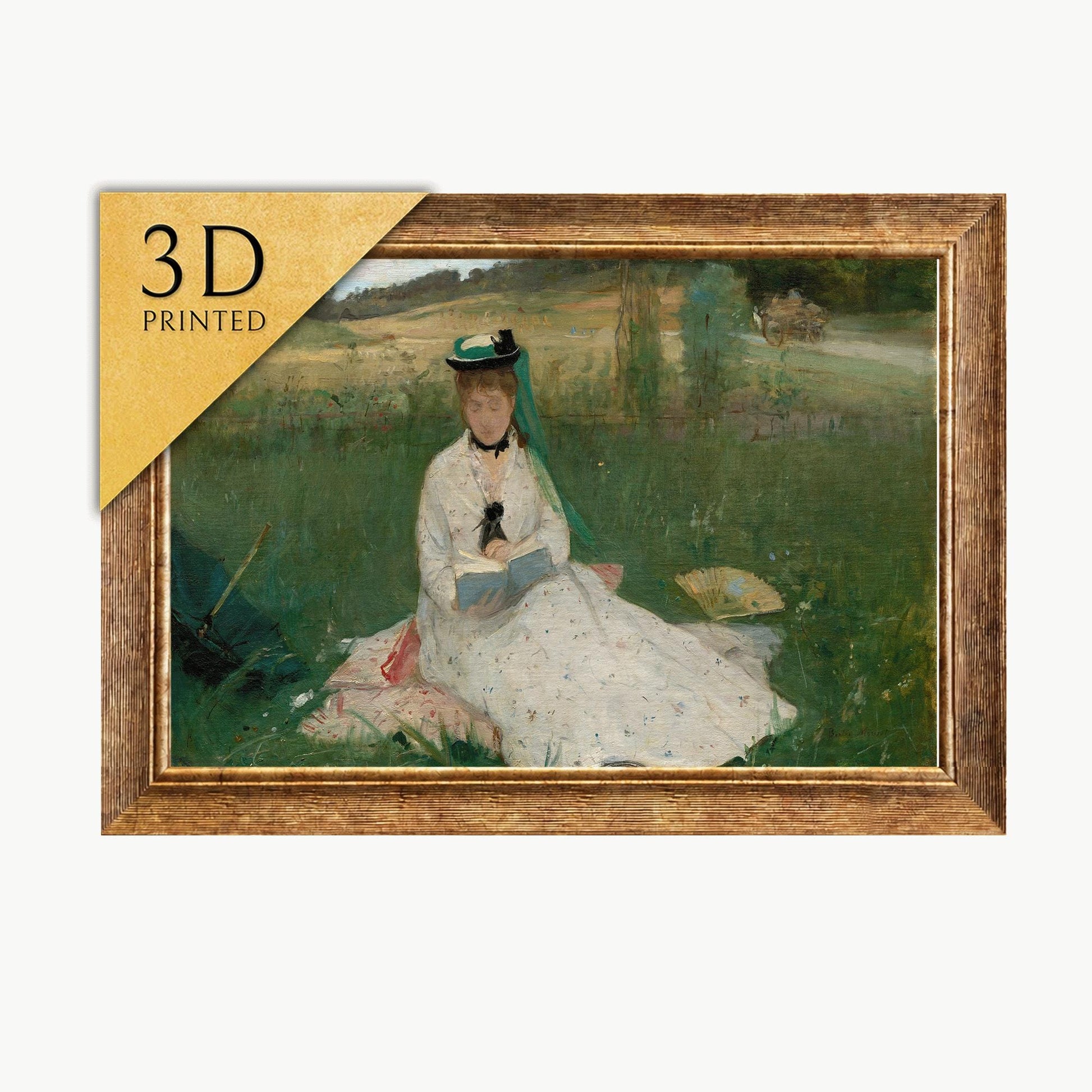Berthe Morisot 'Reading' 3D Print: Textured Oil Painting Reproduction
