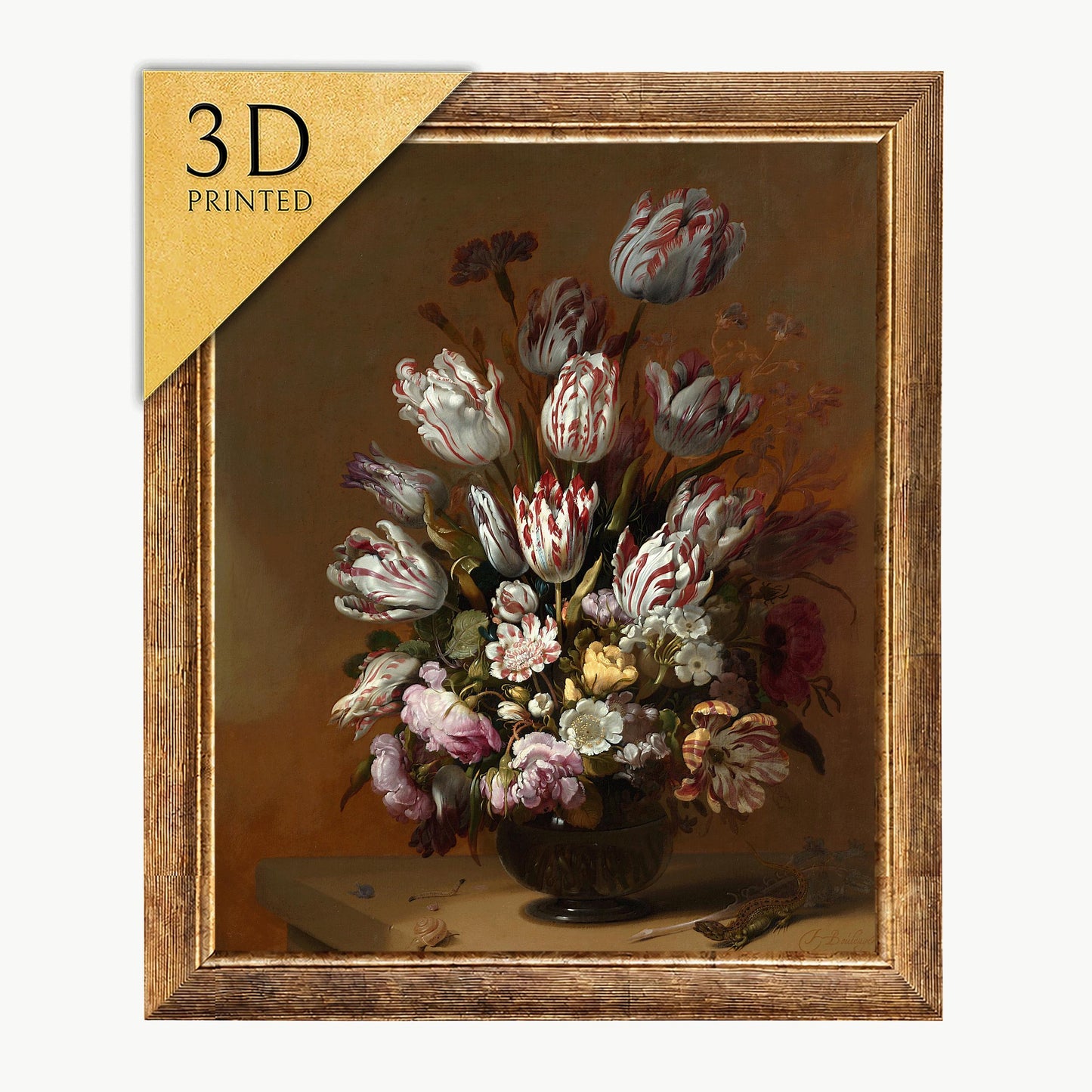 Hans Bollongier Floral Still Life: 3D Textured Print
