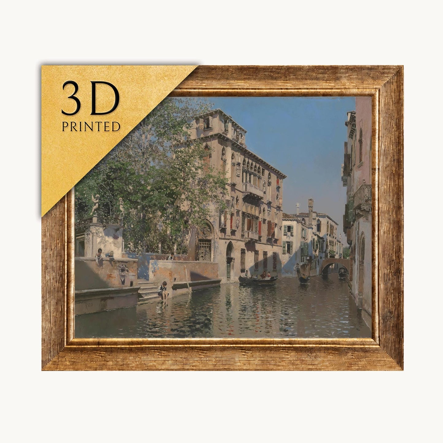 3D Printed Venice Canal Art: Martín Rico Textured Oil Painting Reproduction