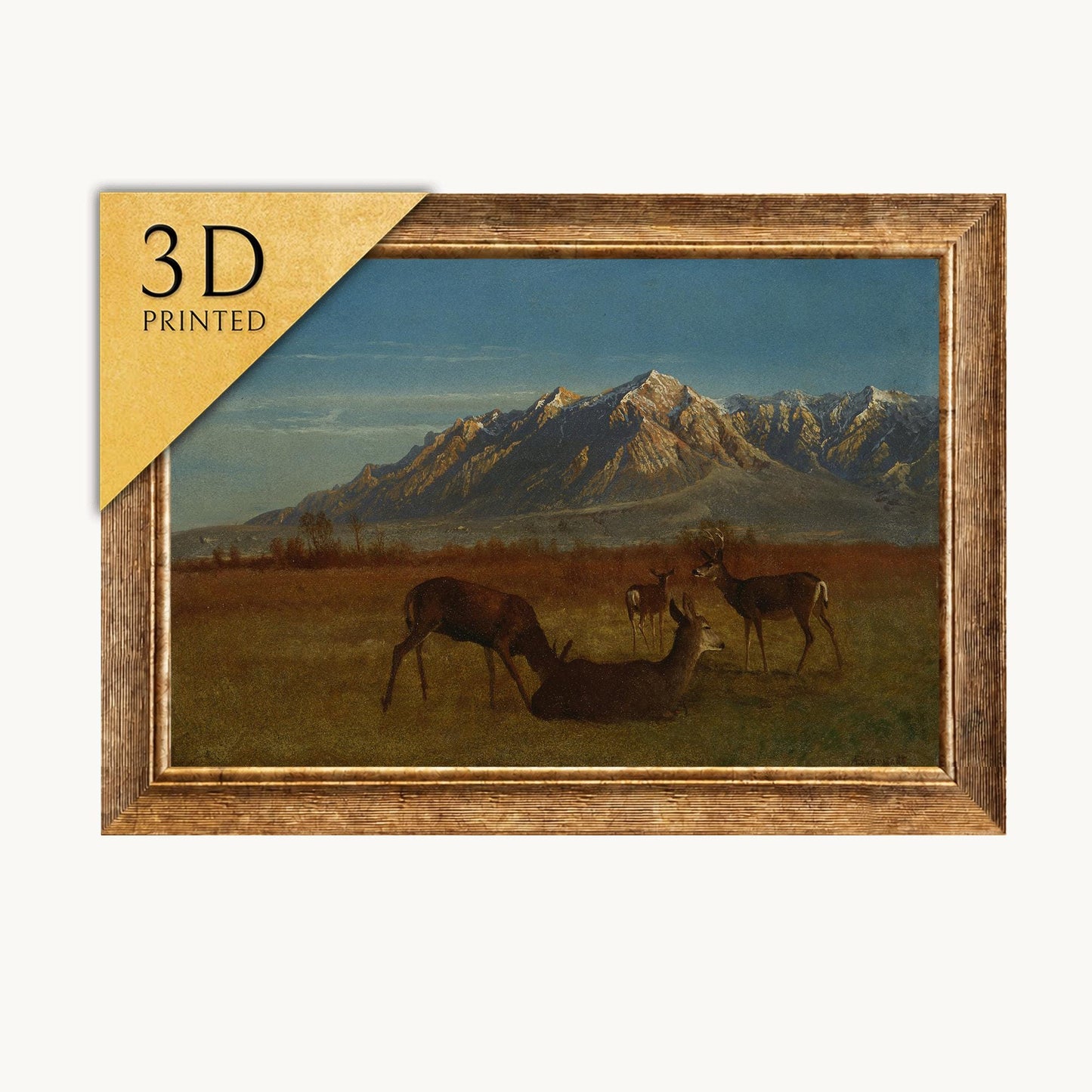 Albert Bierstadt Deer Painting: 3D Textured Mountain Home Art
