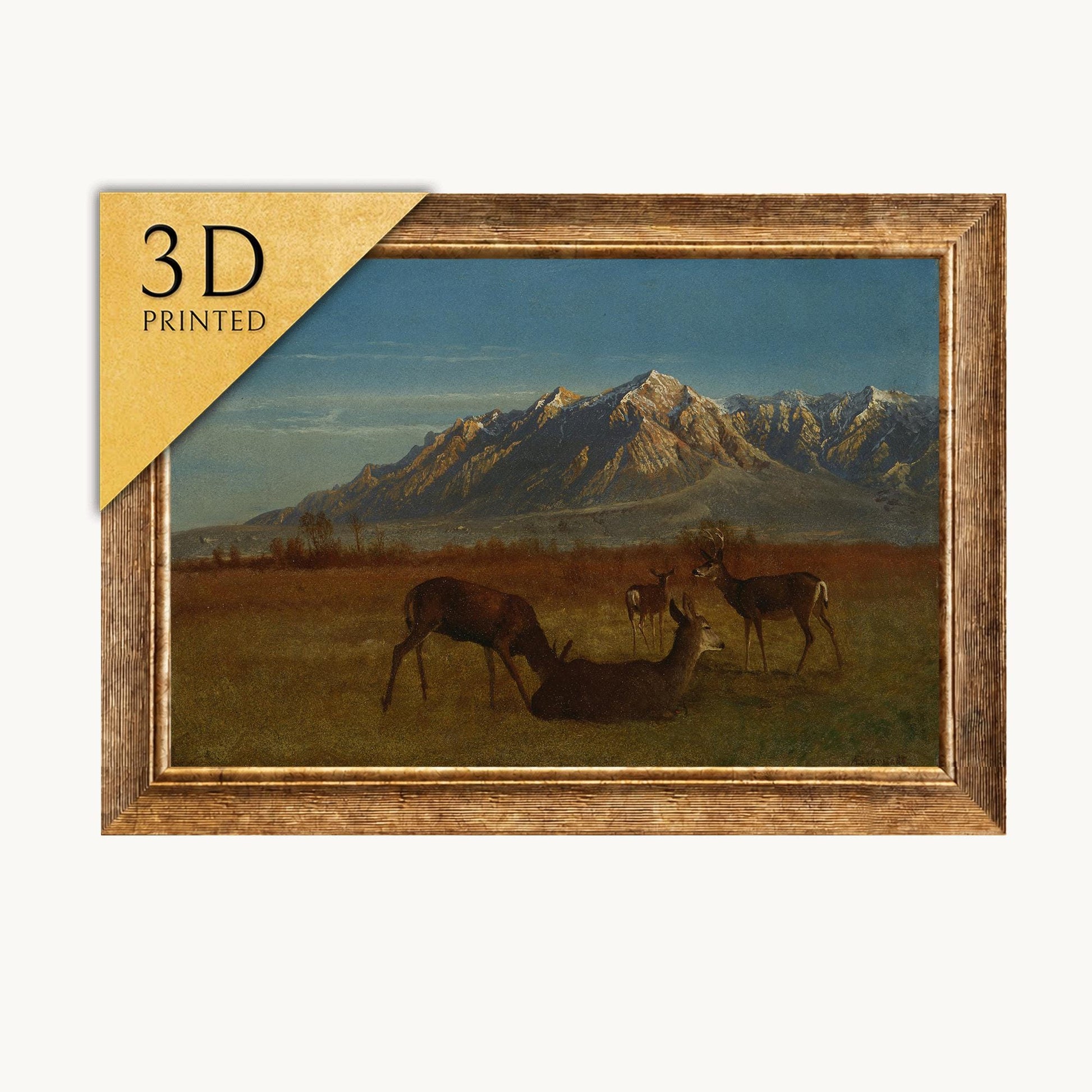 Albert Bierstadt Deer Painting: 3D Textured Mountain Home Art