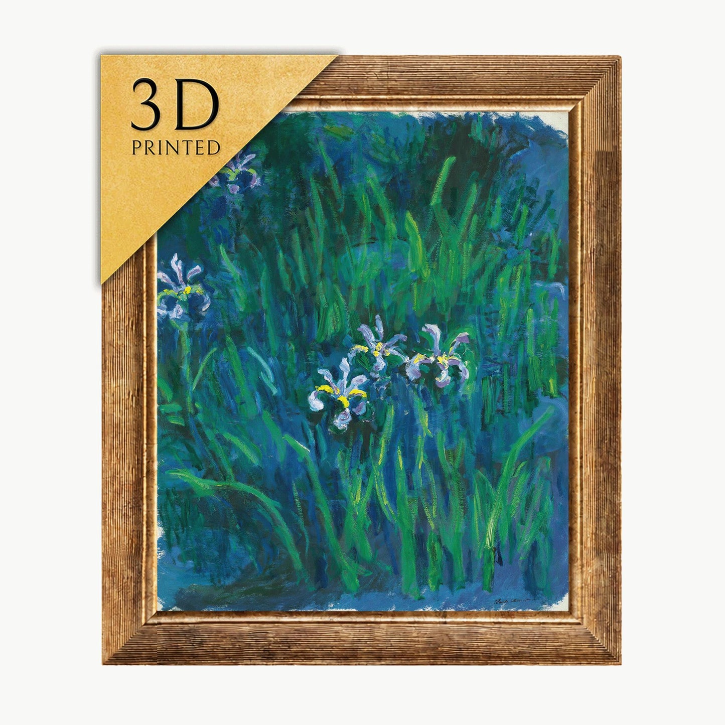 Monet Iris 3D Print: Textured Brushstroke Oil Painting Reproduction