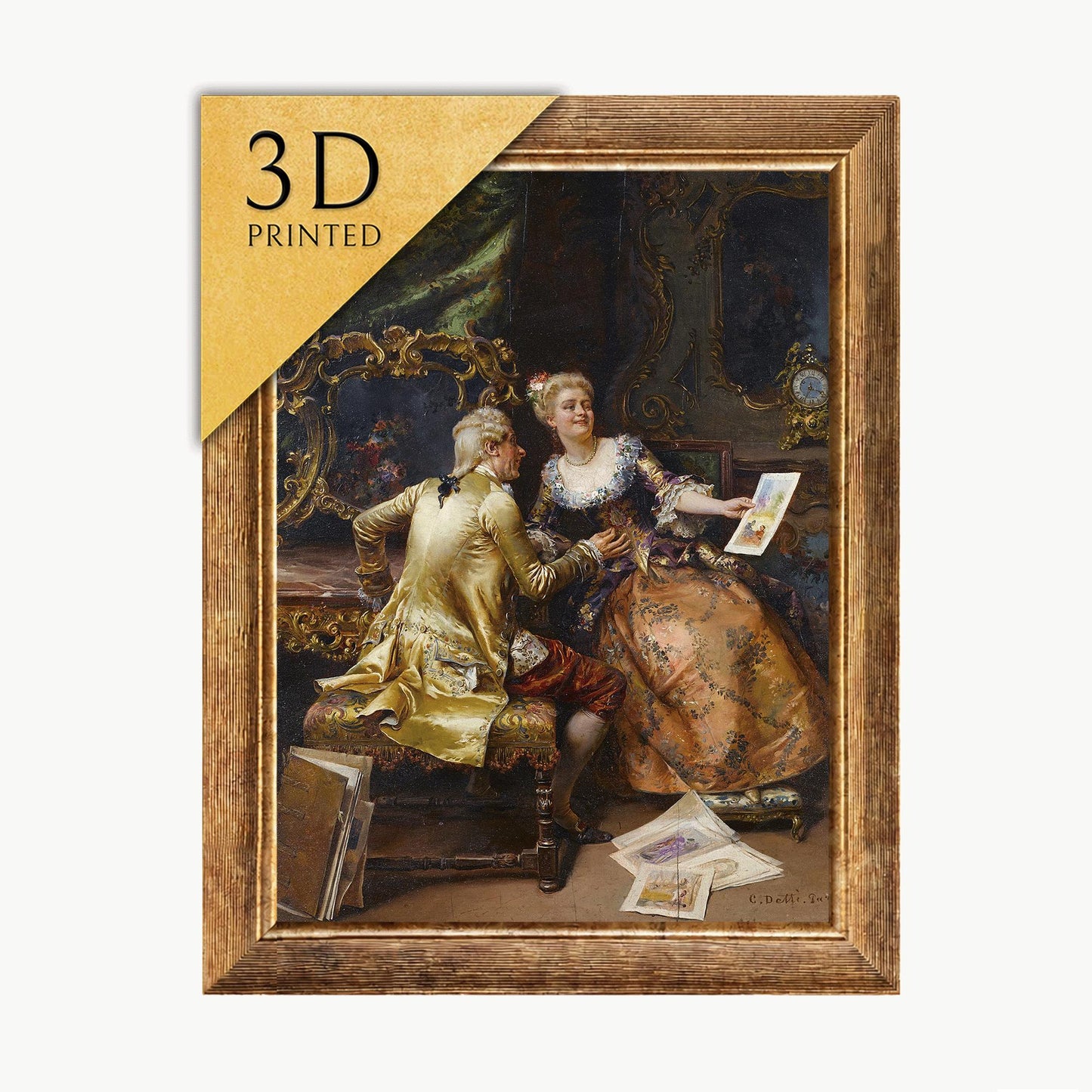 Cesare Auguste Detti Print: Her Drawing Master's Critique, 3D Textured Reproduction