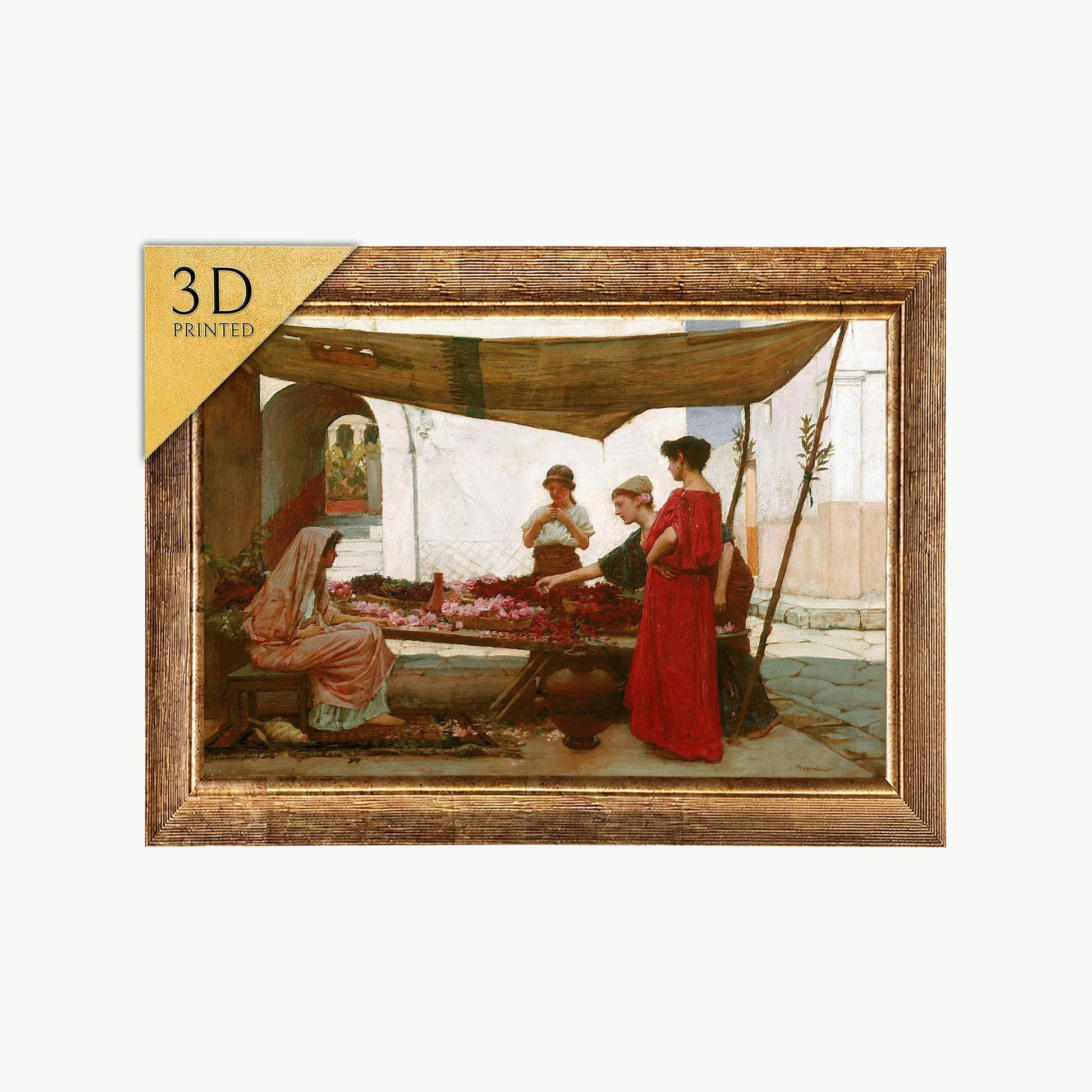 Grecian Flower Market Print: John William Waterhouse, 3D Textured Art