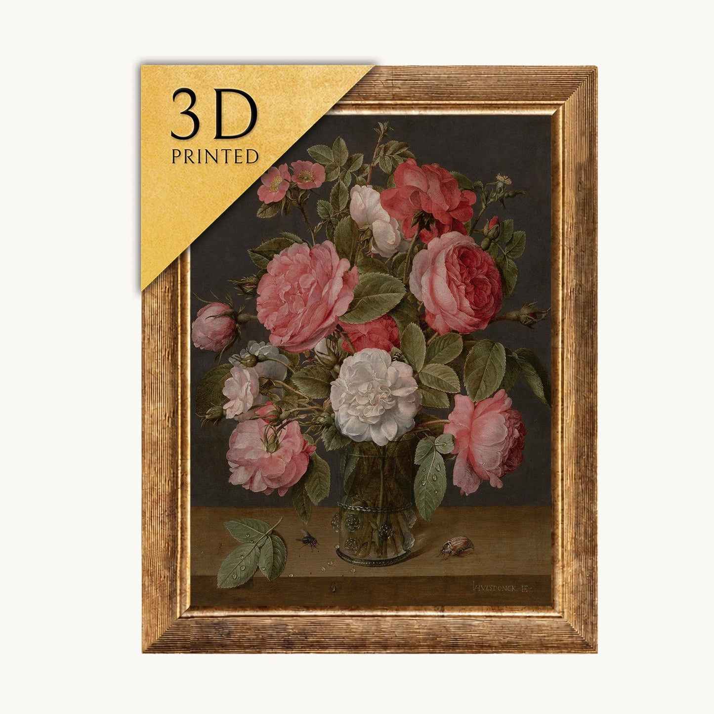 Roses in Glass Vase 3D Print: Jacob Van Hulsdonck Oil Painting Reproduction