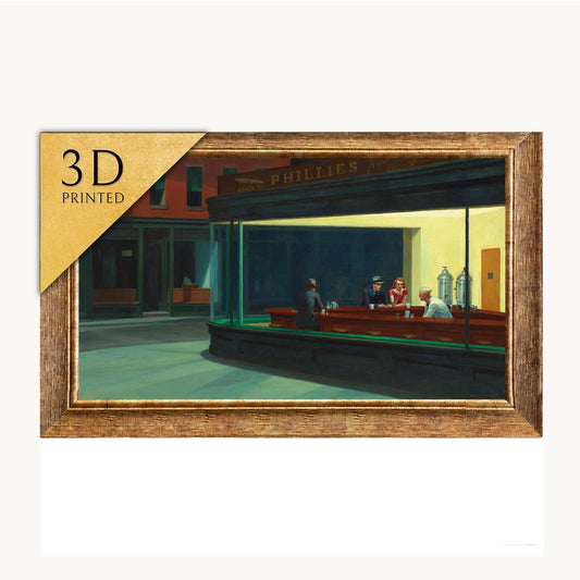 Nighthawks by Edward Hopper, 3d Printed with Brush Strokes Looks Like Original Oil Painting, Framed Artwork, Wall Decor, Wall Art, Art Print