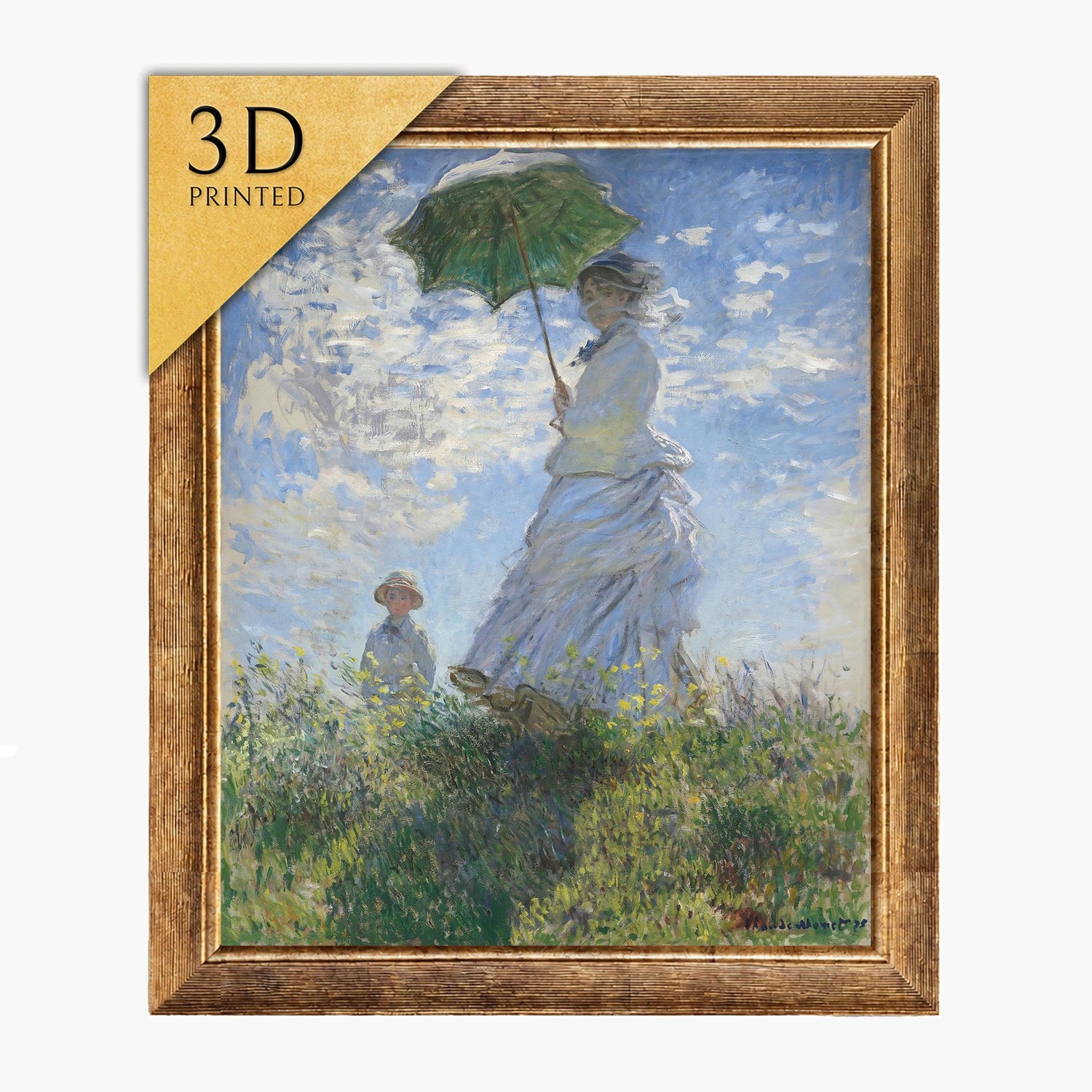 Woman with a Parasol by Claude Monet, 3d Printed with texture and brush strokes looks like original oil painting